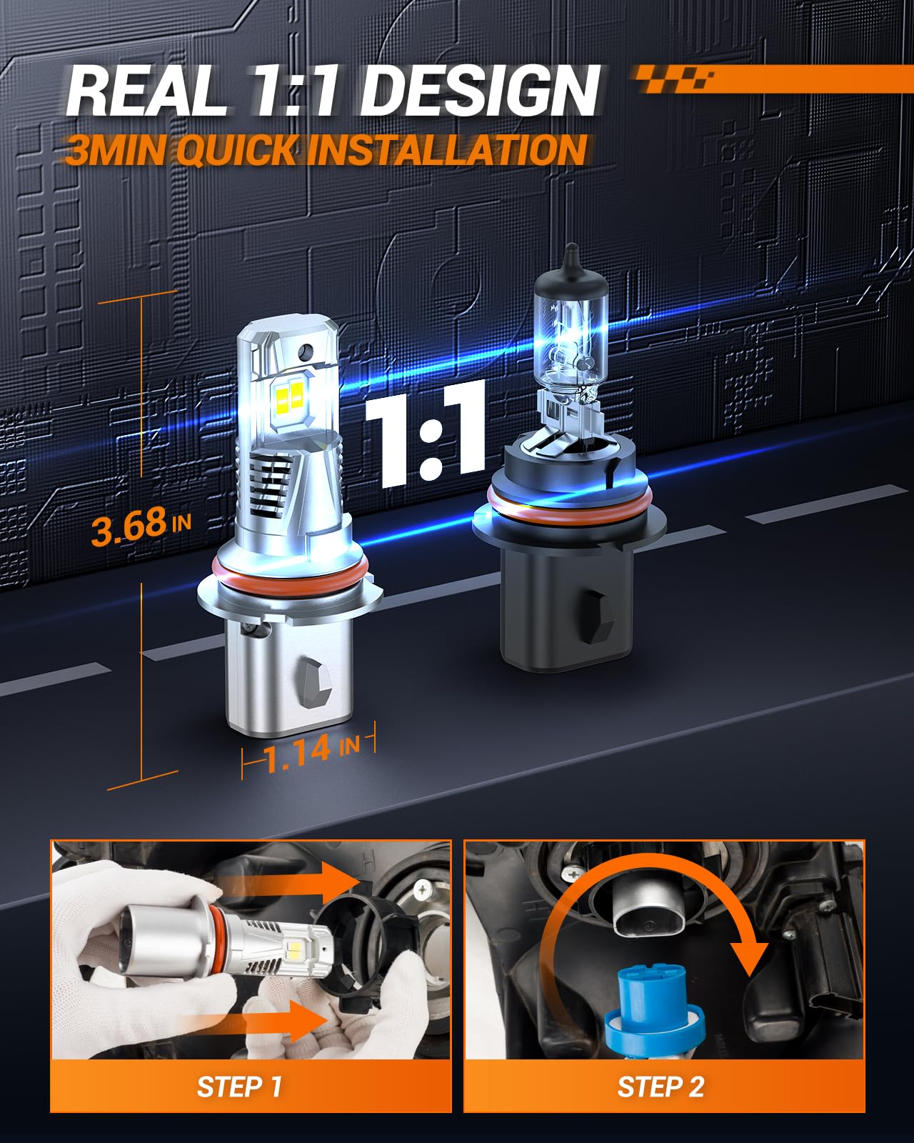 SEALIGHT 9007 LED Bulb, Super Bright 6500K Cool White, Aluminum, Fog Light, Pack of 2, 46,000LM