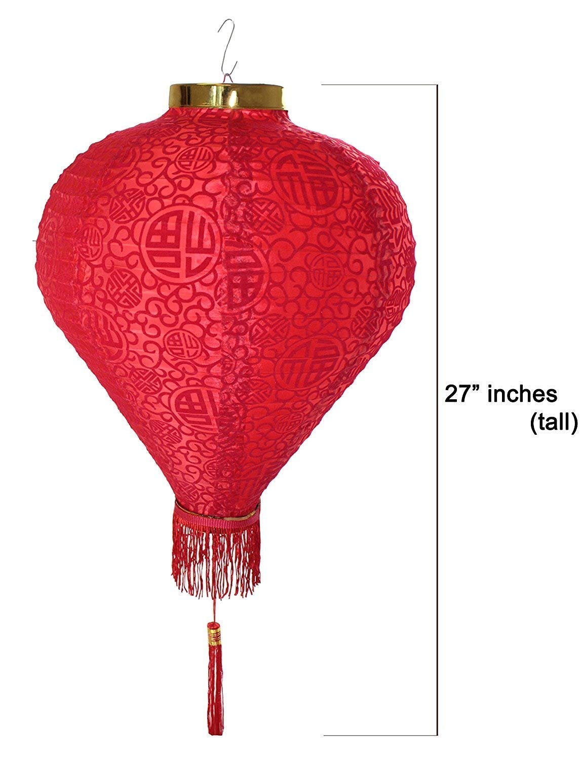 14&quot; (Set Of 5) Red Good Fortune (Fu) Oriental Chinese Japanese Paper Nylon Lantern Festival Decoration For Wedding, New Year, Chinese Spring Festival, Celebration Party Decor ~