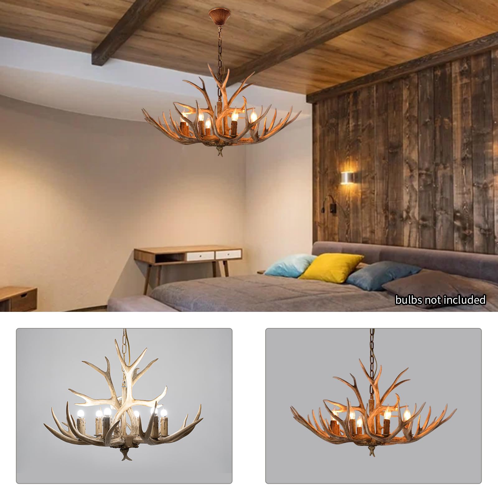 Tfcfl Antlers Chandelier, Pendant Light 6 Antlers Retro Country Style Deer Horn Chandelier Lighting With E12 Base, Antler Lamp H