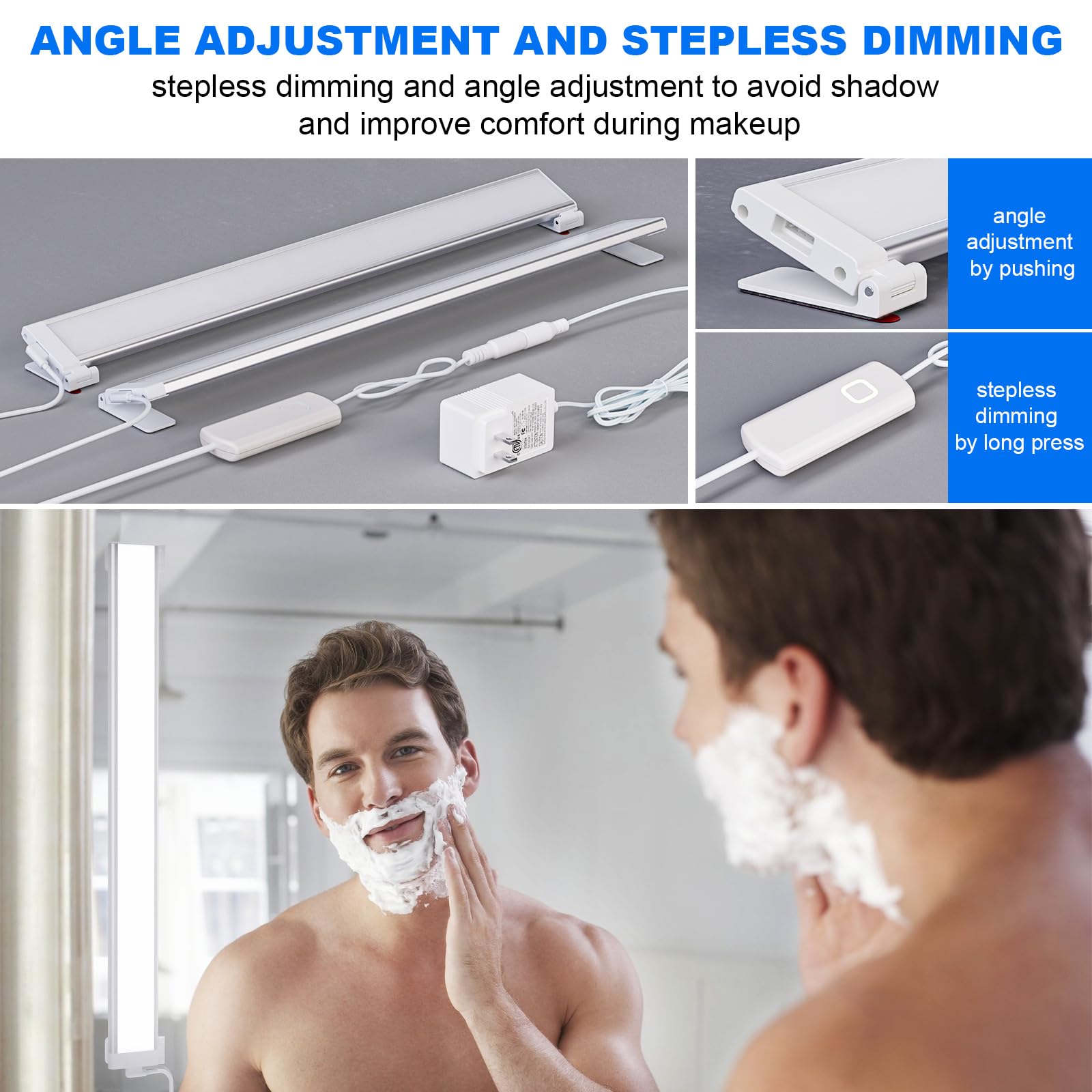 My Beauty Light Led Vanity Lights, Angle Adjustable, Dimmable, 15.3L X 1.9W, Silver, Model Bm201