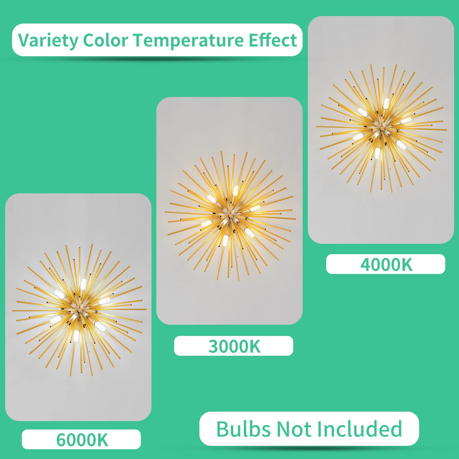 CM MZY Sputnik Flush Mount Ceiling Light, 6-Light Gold Modern Chandelier, 19.6" G9 Socket Fixture for Bedroom, Kitchen, Hallway