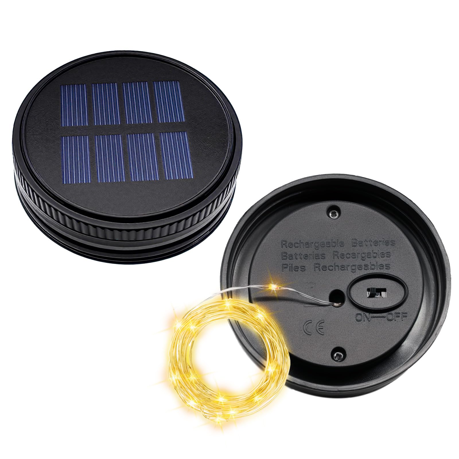 YJFWAL Solar Light Replacement Tops - 2 Pack, Black Plastic Parts for Mason Jar Lanterns, Outdoor Waterproof Fairy Lights