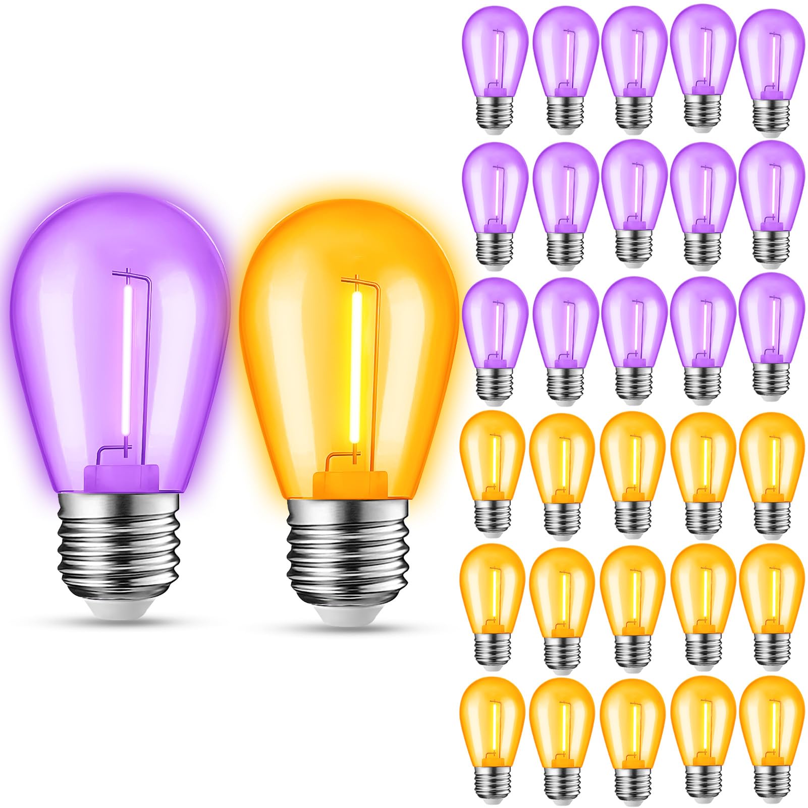 30-Pack Orange Purple String Light Bulbs, S14 Led Replacement Bulbs For Outdoor String Lights, Patio Light Bulbs, 1W E26 Base Fo