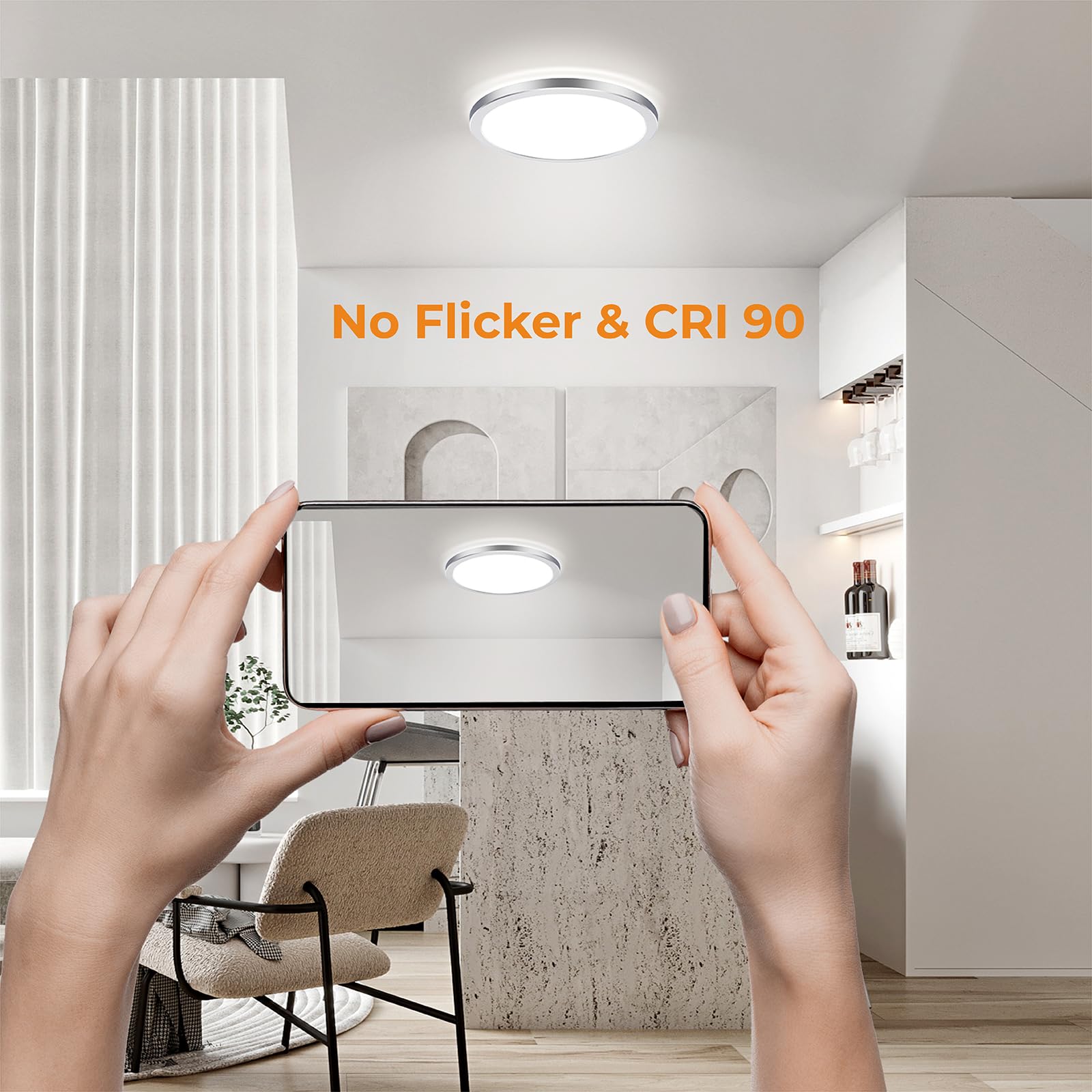 BLNAN LED Flush Mount Ceiling Light, 12 Inch 24W, Selectable 3000K/4000K/5000K, Silver, Model LS-CL-G24W-D