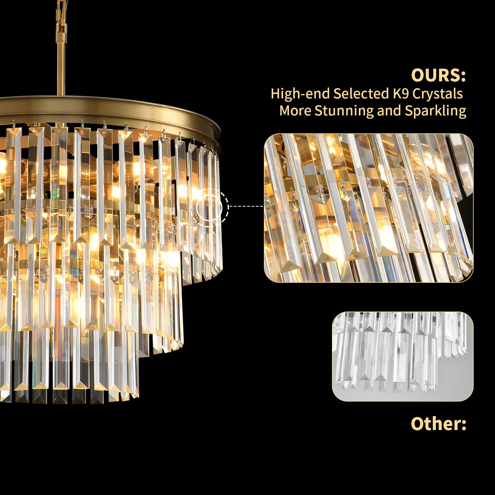 Blinghy Modern Crystal Chandelier, Gold Chandelier, Crystal Ceiling Chandelier. Suitable For Living Room, Bedroom, Long Hallway