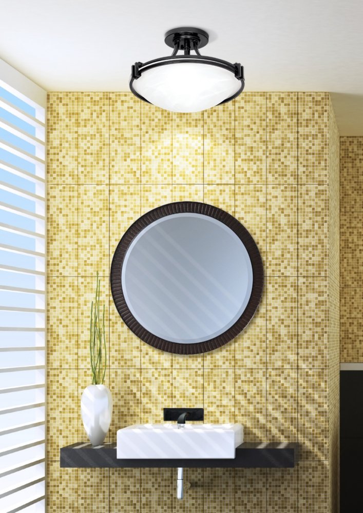 Possini Euro Design Deco Modern Close To Ceiling Light Semi Flush Mount Fixture 16'' Wide Oil Rubbed Bronze Brown Marbleized Gla