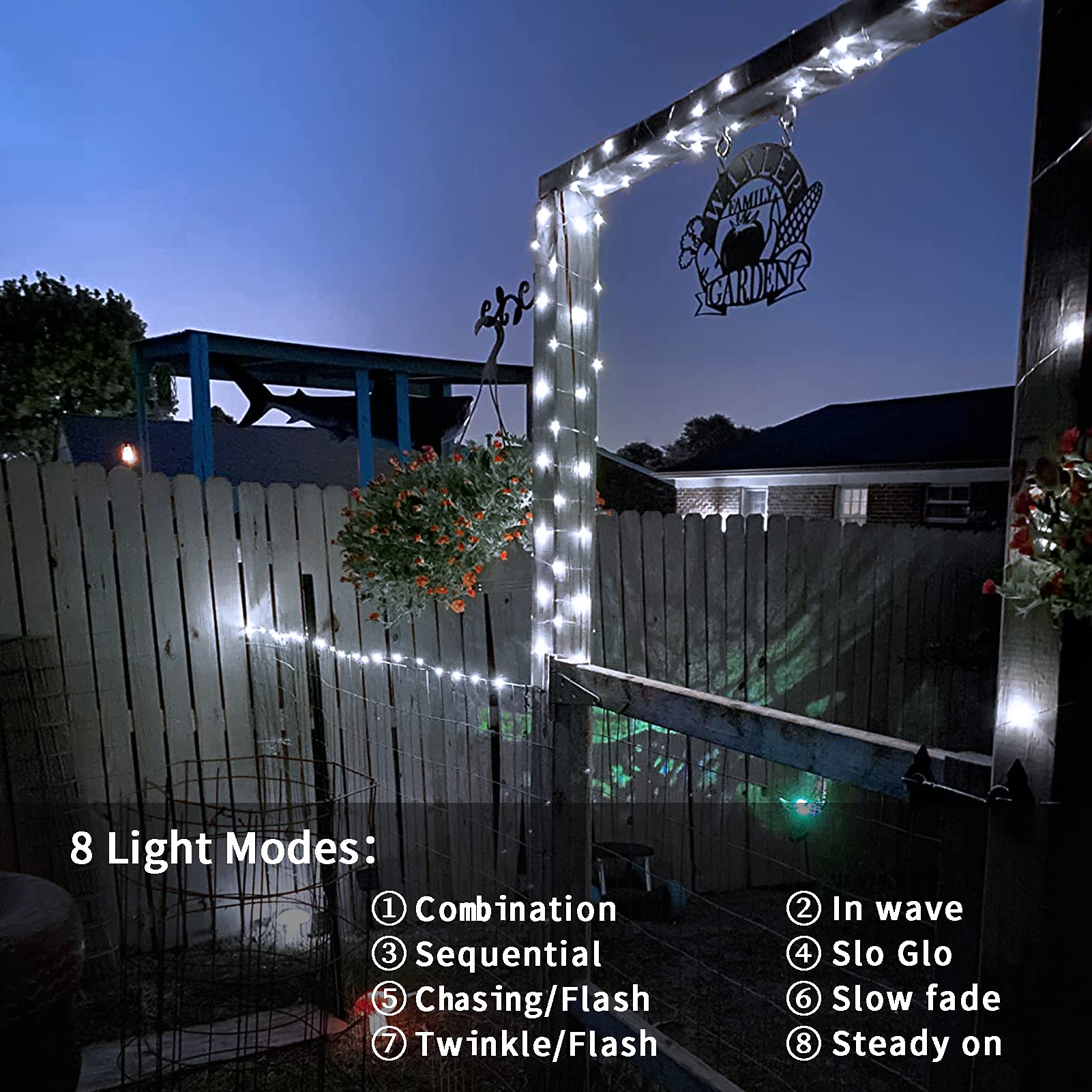 echosari 2 Pack Fairy String Lights, 33Ft 100 LED, IP68 Waterproof, 8 Modes, Dimmable, Cool White, Model DMO-610