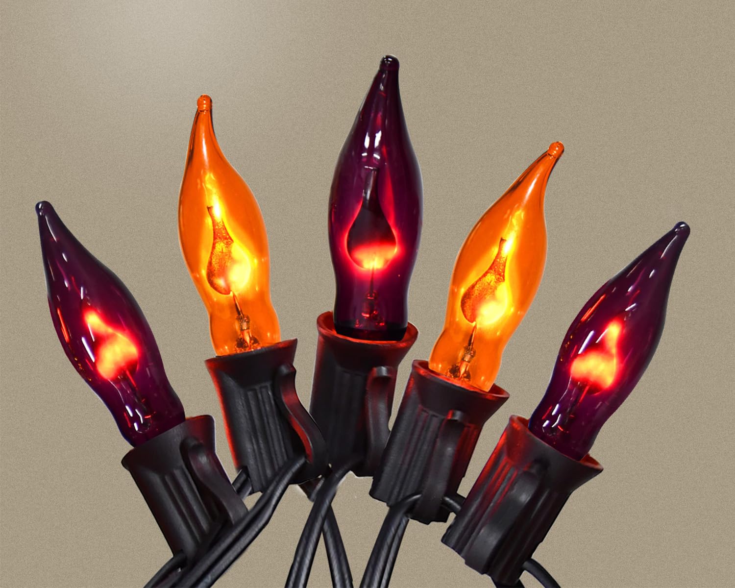 SOTOPOO Halloween Flickering Flame String Lights, 12.8Ft, Orange & Purple, C7 Retro Twinkle with 12 Bulbs, Model ULP(7)-LR(10