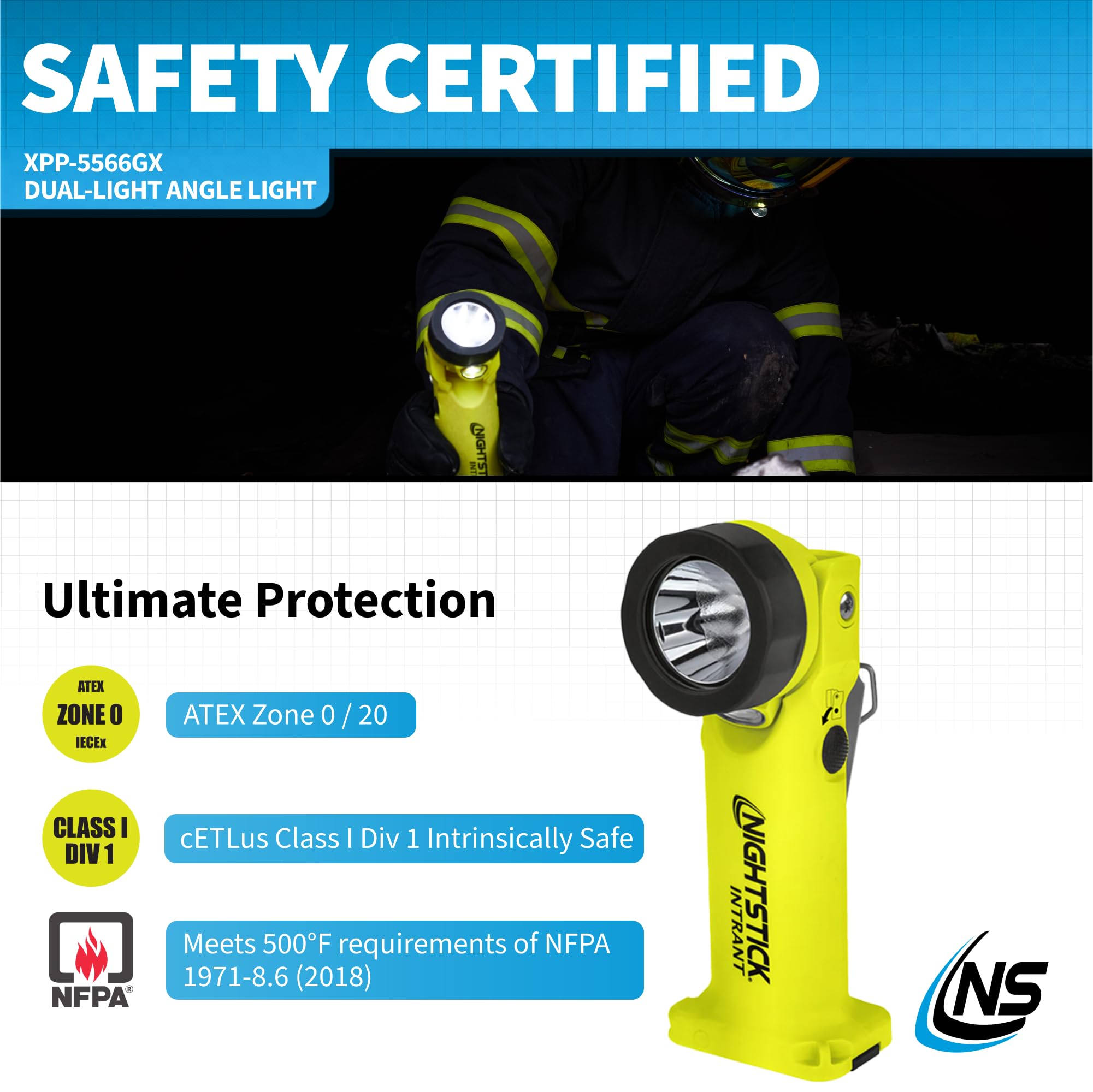 Nightstick Xpp-5566Gx Intrant Intrinsically Safe Dual Angle Light - 3 In 1 Flashlight, Floodlight, Dual-Light - 8 Brightness Mod