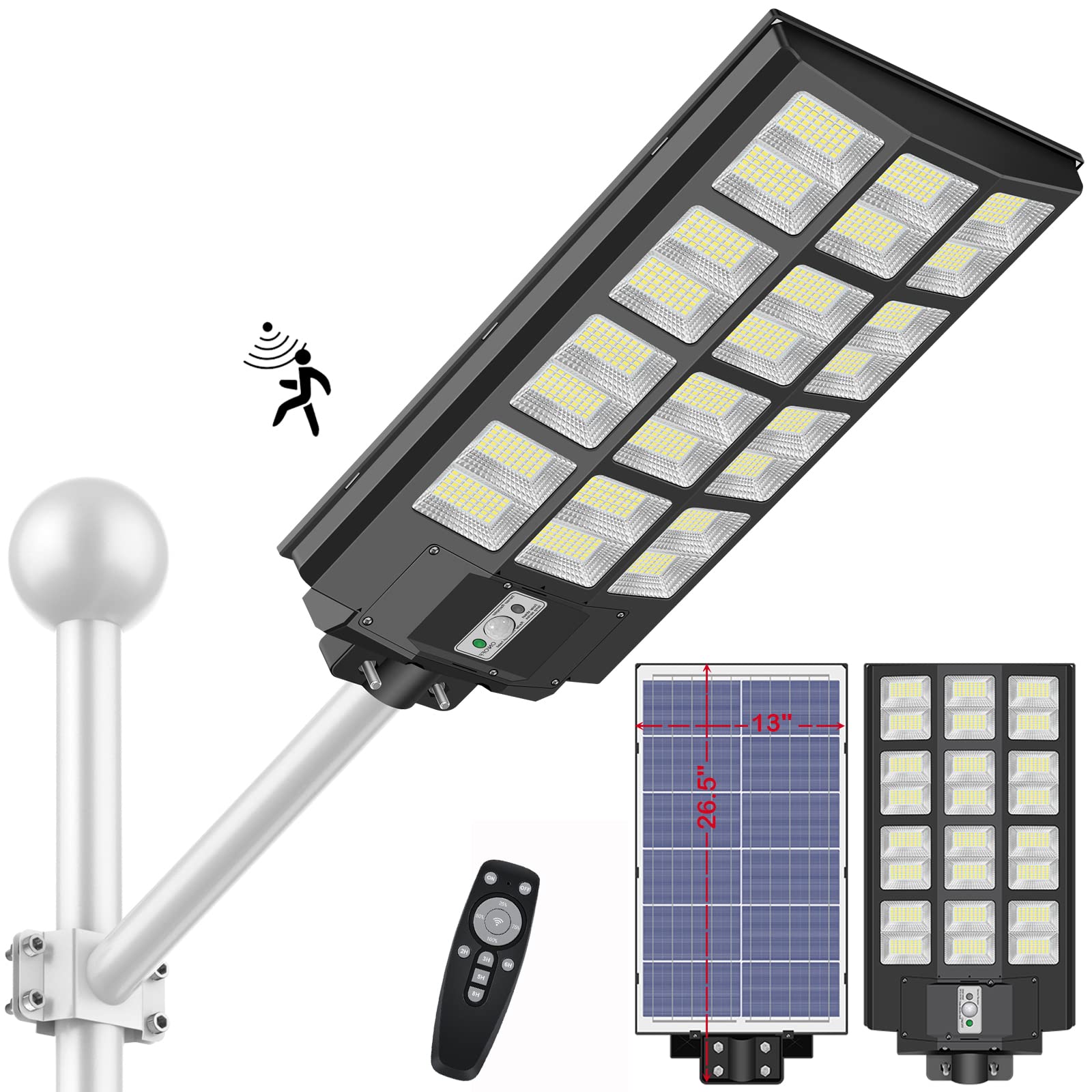Insdea 1200W Led Solar Street Light Motion Sensor, 100000Lm Ip65 Waterproof Solar Security Flood Lights Outdoor With Remote Cont