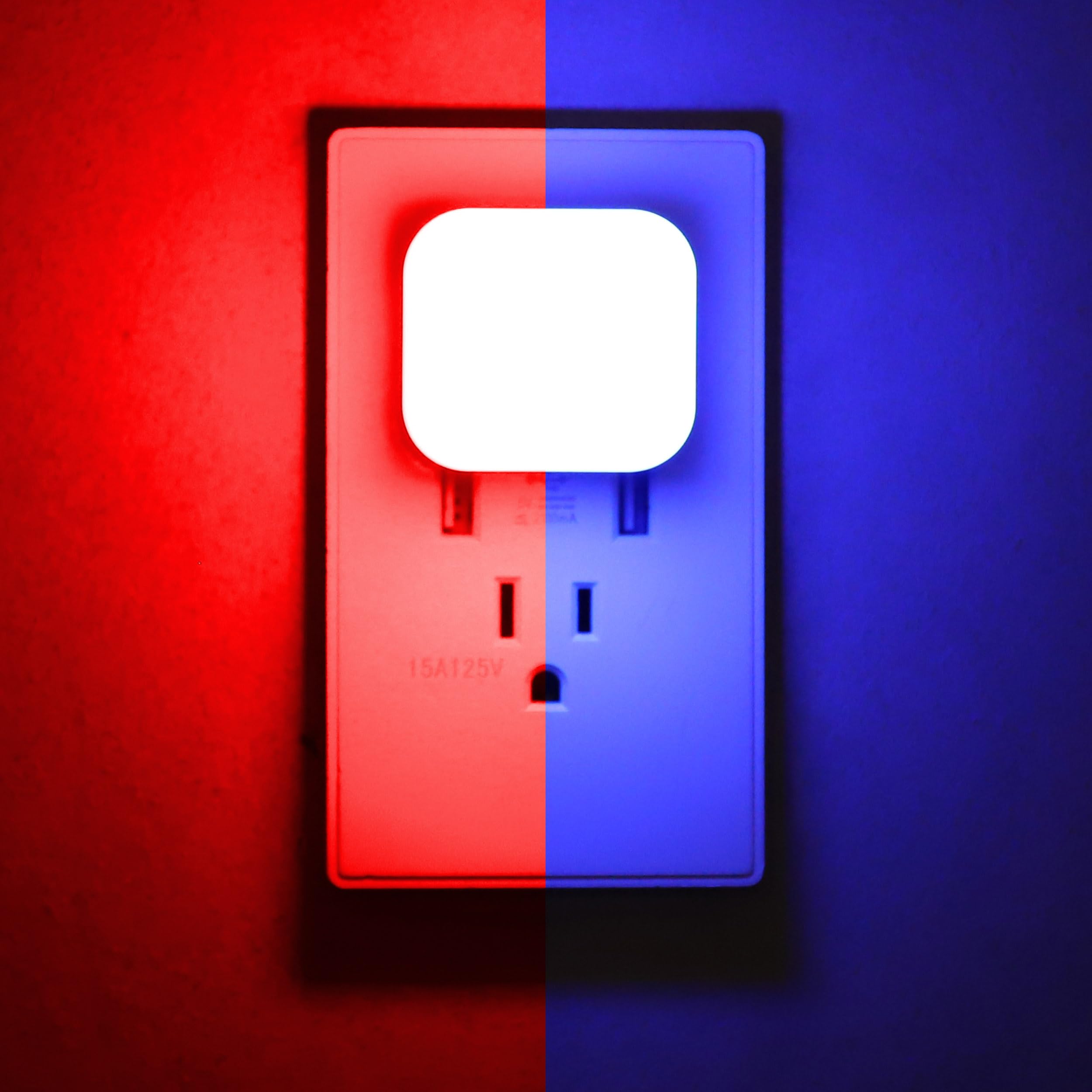 myCozyLite Dual Light Night Light Plug in, Red and Blue Light Switch, Dimmable, Brightness Adjustable, Dusk to Dawn Sensor, Smal