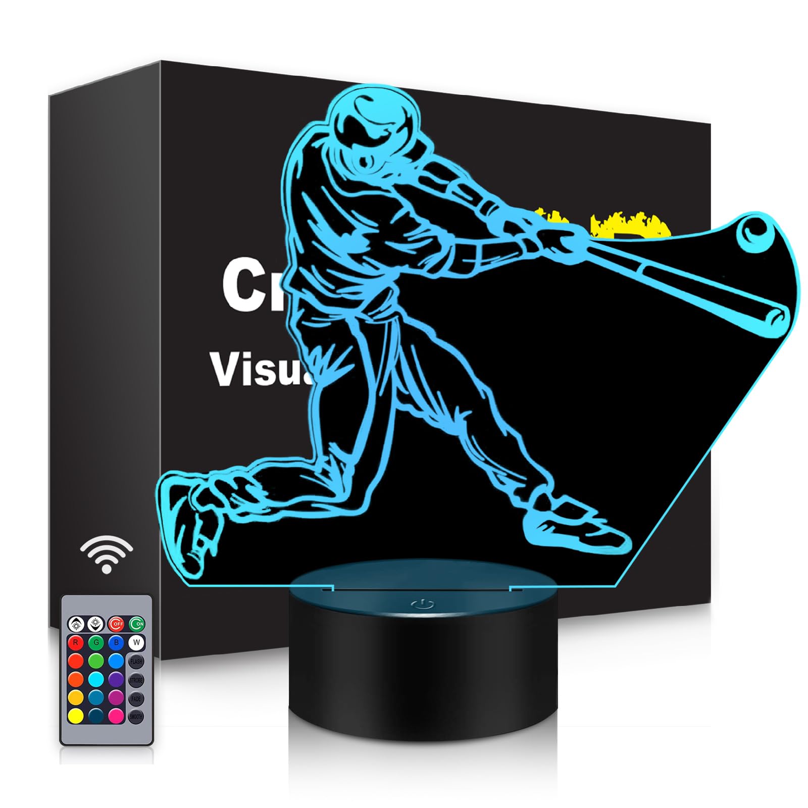 BASSI Gifts 3D Night Light,16 Colors Changing Touch/Remote Contro, Baseball 3D Illusion Lamp, Birthday Christmas Gifts for Boys 