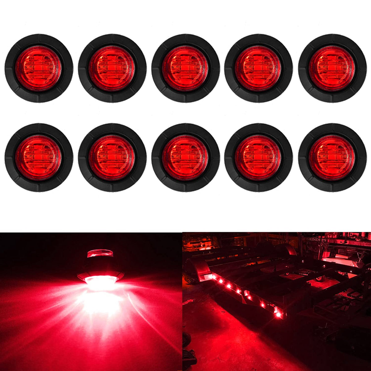 Keing 10 Pack Round 3/4 Inch Red Led Side Marker Light Indicator Light Side Marker Light For Truck Trailer Rv Cab Boat Bus Lorry Led Button Marker Light Clearance Light, 5 Years Warranty