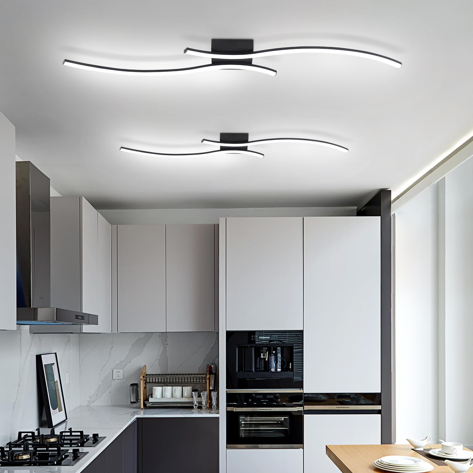 Hlilceh 28W Linear Ceiling Light Black Modern Led Ceiling Light Fixture 6000K Aluminum 39.37Inch Long Ceiling Lamp For Hallway,