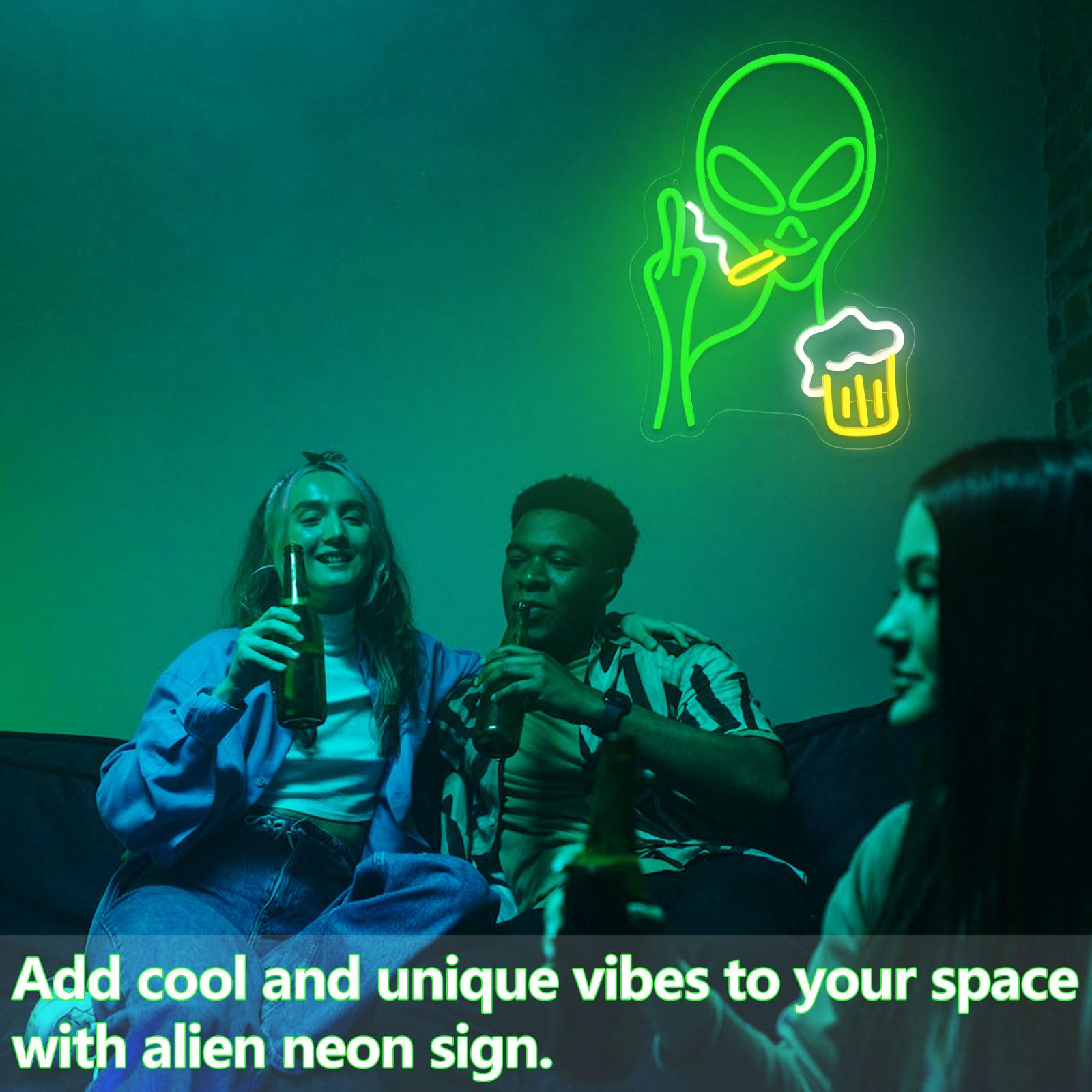 Nen Sign Green Alien Neon Light - Dimmable LED Wall Decor for Kids, USB Powered, Perfect for Bedroom, Game Room, and Parties
