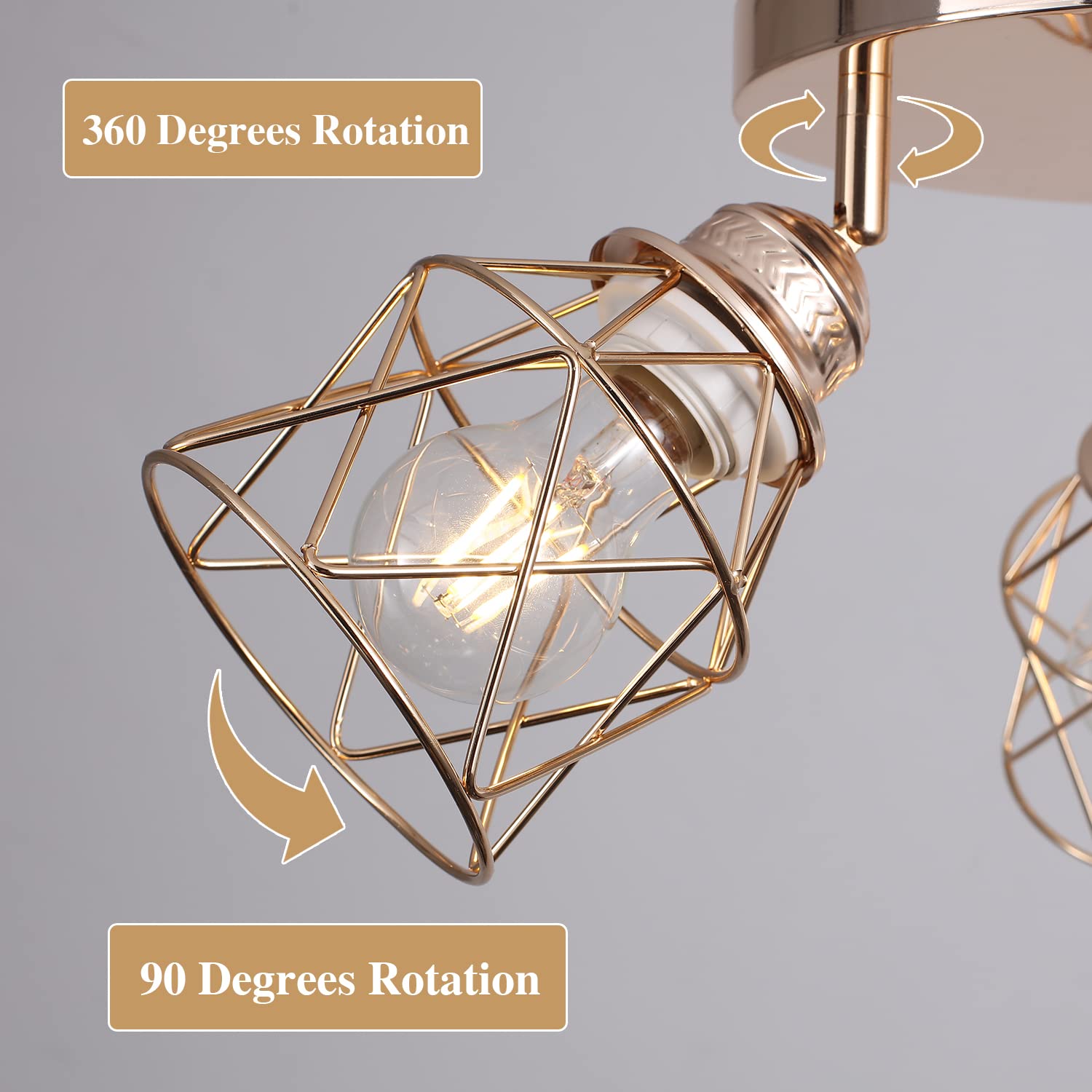 Abeajat Kitchen Light Fixtures Ceiling Mount, 3-Lights Multi-Directional Ceiling Lamp With E26 Base, Adjustable Flush Mount Ceiling Light Fixtures For Hallway Farmhouse Kitchen Dining Room Entryway