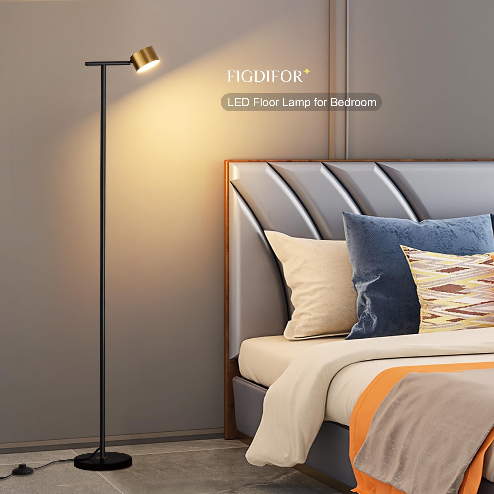Figdifor Black Floor Lamp, 3 Color Temperatures, Flexible Head, Modern Reading Light For Home & Office