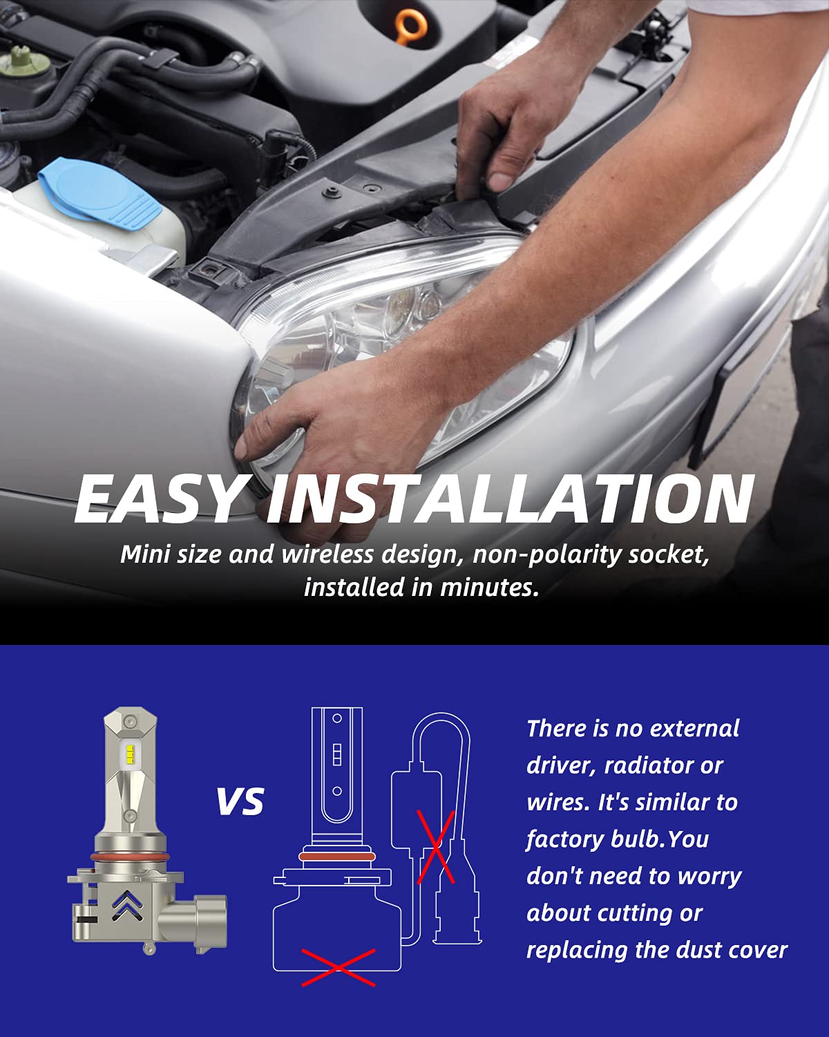 AUTOONE 9005 LED Bulbs, 22000 Lumens High Beam, 600% Brighter, 6500K White, Wireless Plug and Play, Canbus Ready Replacement