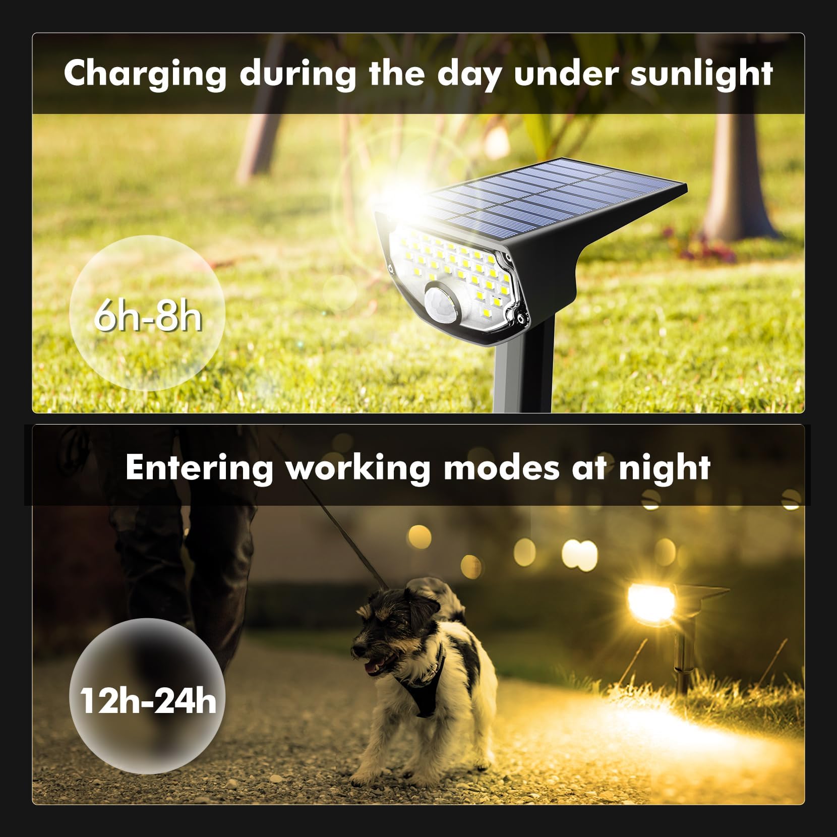 AloftSun Solar Motion Sensor Outdoor Lights, 30 LED, 3 Modes, Waterproof, 6 Pack, Warm White, Model 239A