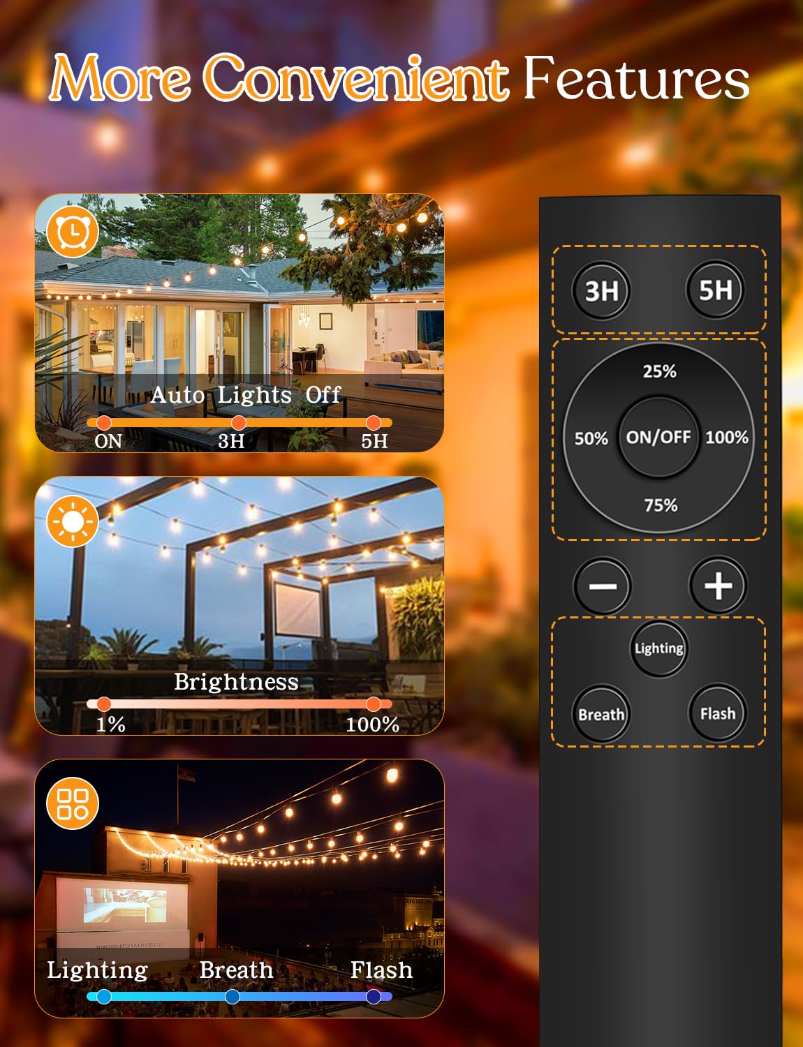 Yoyonacy 50 Ft Outdoor String Lights - Led Waterproof Patio Lights With Dimmer Remote - Edison Bulbs For Porch, Backyard & Cafe/