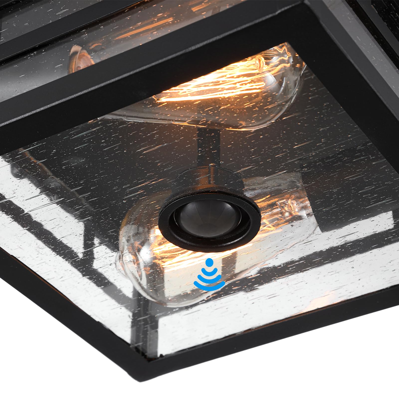 Calokes Outdoor Flush Mount Motion Sensor Ceiling Light - Timeless Industrial Design With Seeded Clear Glass For Your Porch, Dri