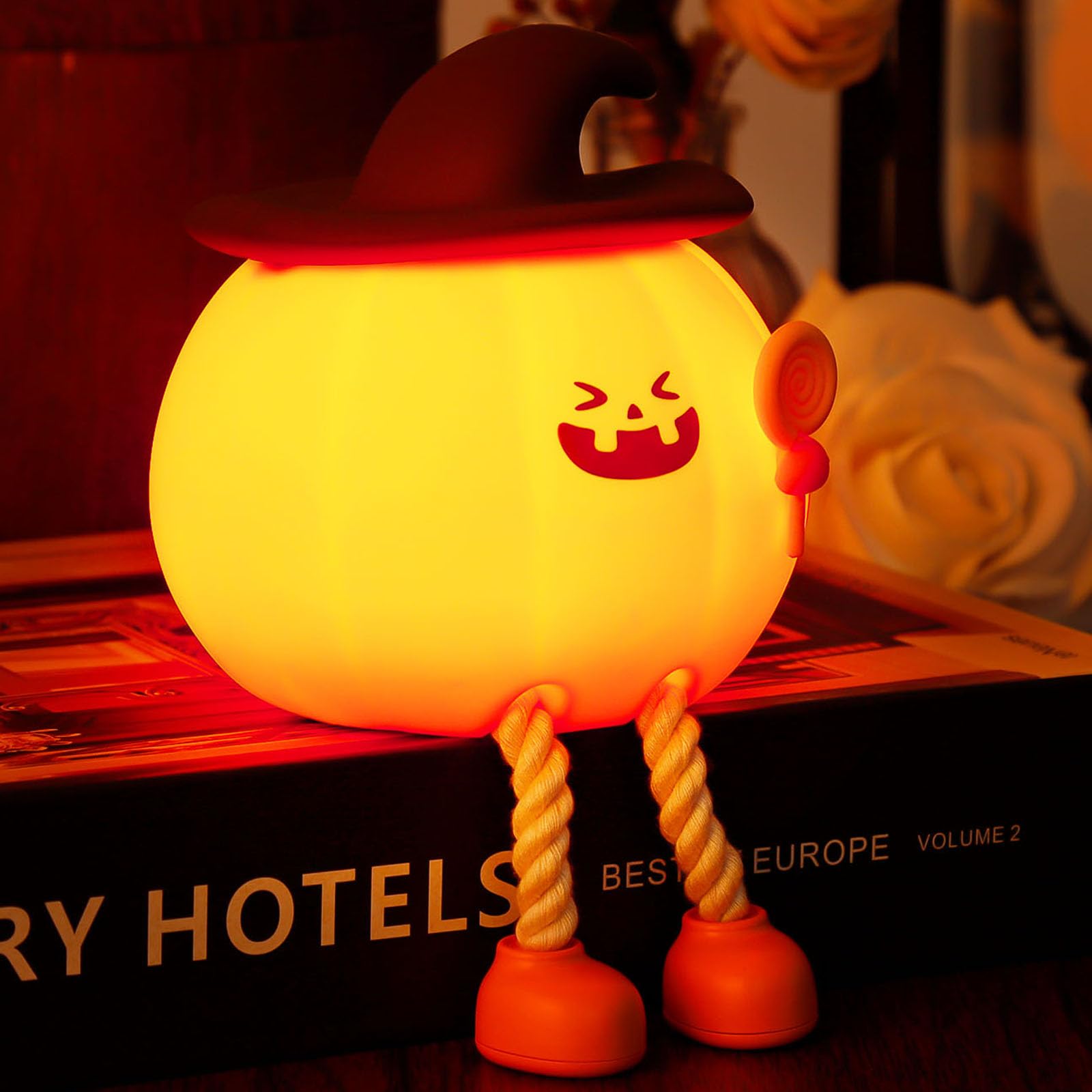 Xinjue Cute Pumpkin Night Light, Silicone Rechargeable Touch Led Lamp, Funny Indoor Halloween Decor For Desk Shelf, Festive Bedr