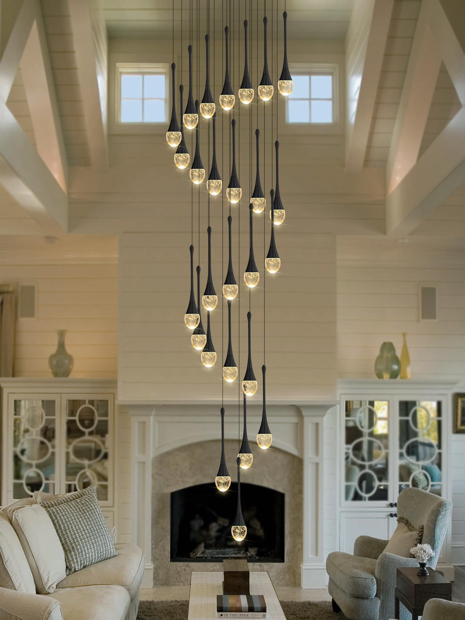 ykolupty 138" Long Spiral Crystal Chandelier, 26-Lights, Gold Raindrop Design, LED Dimmable, Model TP0038-26H, Black