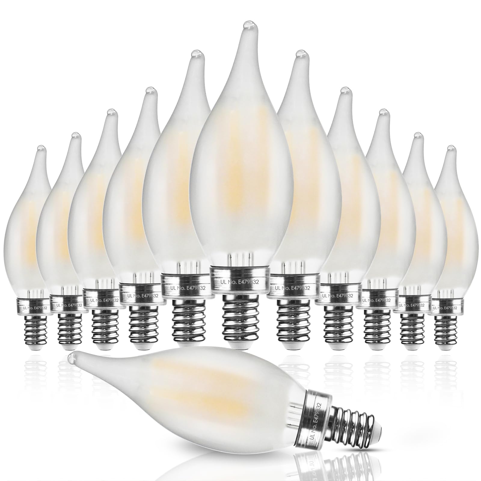 Hizashi Frosted Candelabra Light Bulbs 60 Watt Led Dimmable, E12 Candelabra Bulb 2700K Soft White, Flame Tip Ca11, Chandelier Li
