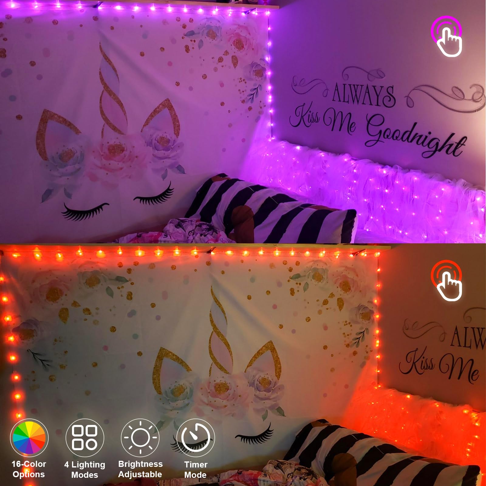 Fairy Lights USB Plug in 33ft 100LEDs with Remote, Warm White 16 Color Changing Lights Twinkle Firefly String Lights for Bedroom