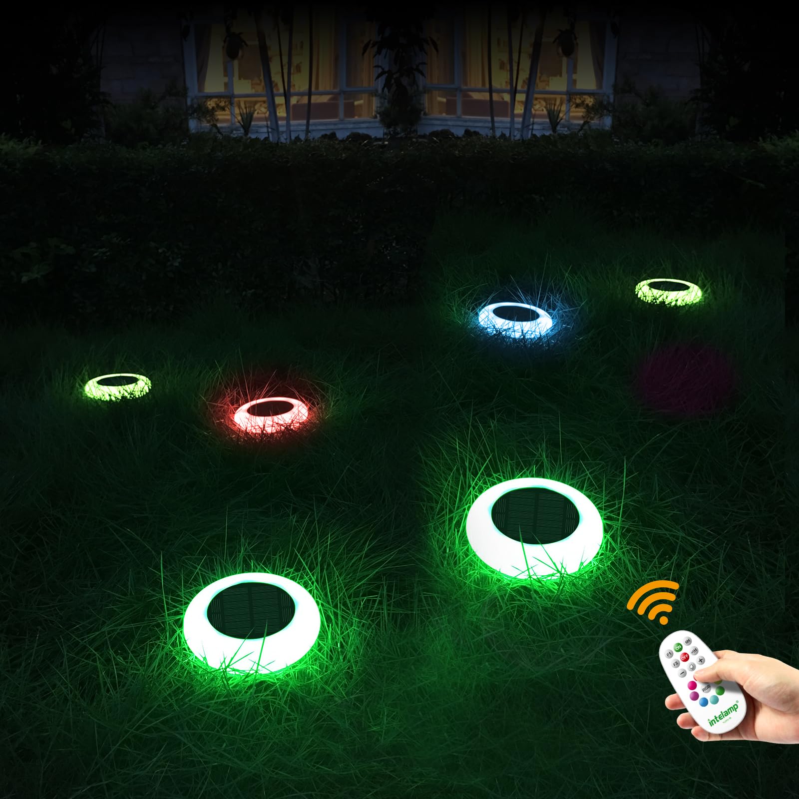 intelamp Color Changing Solar Lights Outdoor, 6 Pack, ABS Plastic, White, Model YL001-9B