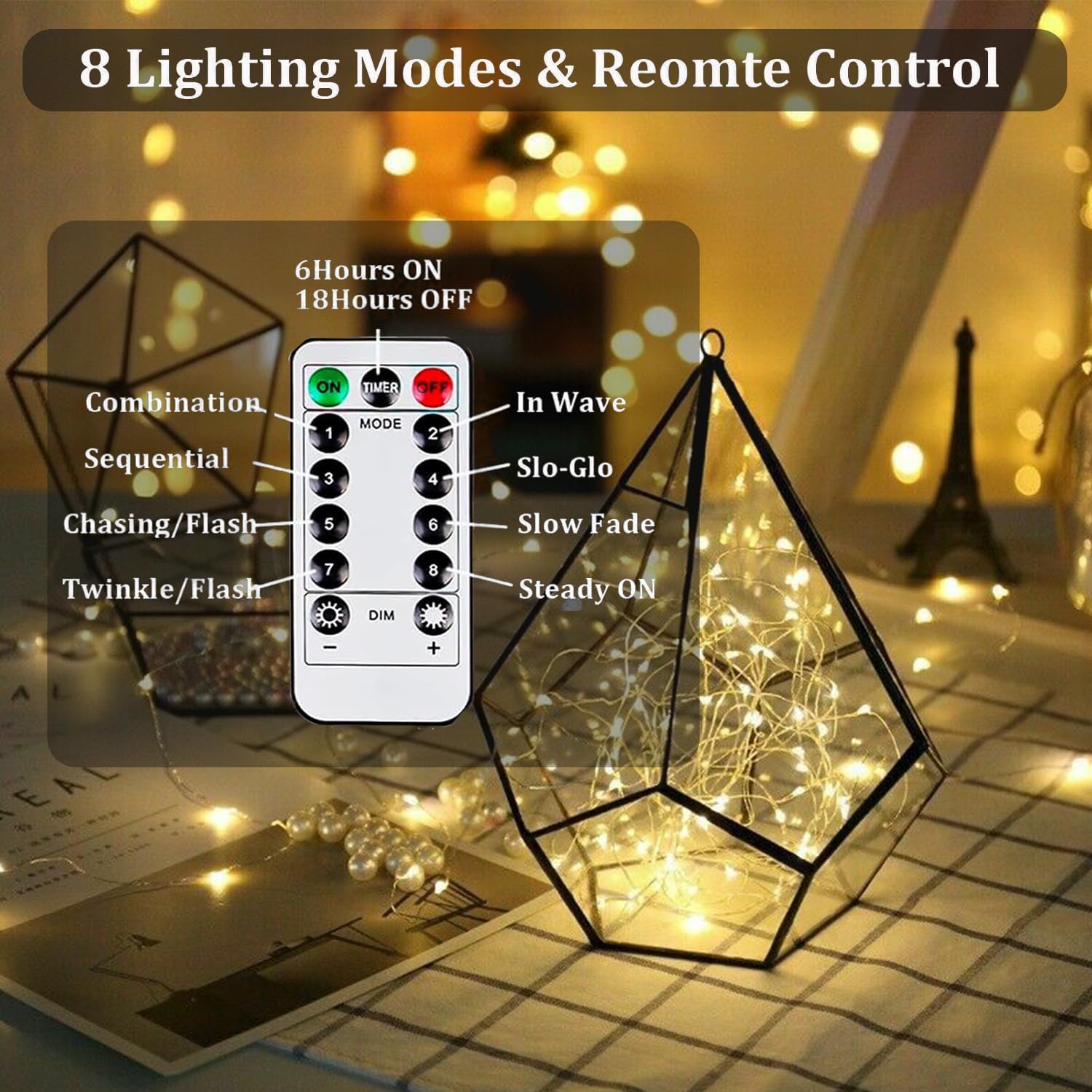 2-Pack Fairy Lights Battery Operated With Remote, Waterproof 66Ft 200 Led Battery String Lights Outdoor Indoor, 8 Modes Twinkle Lights With Timer For Bedroom Wedding Diy Christmas Decor (Warm White)