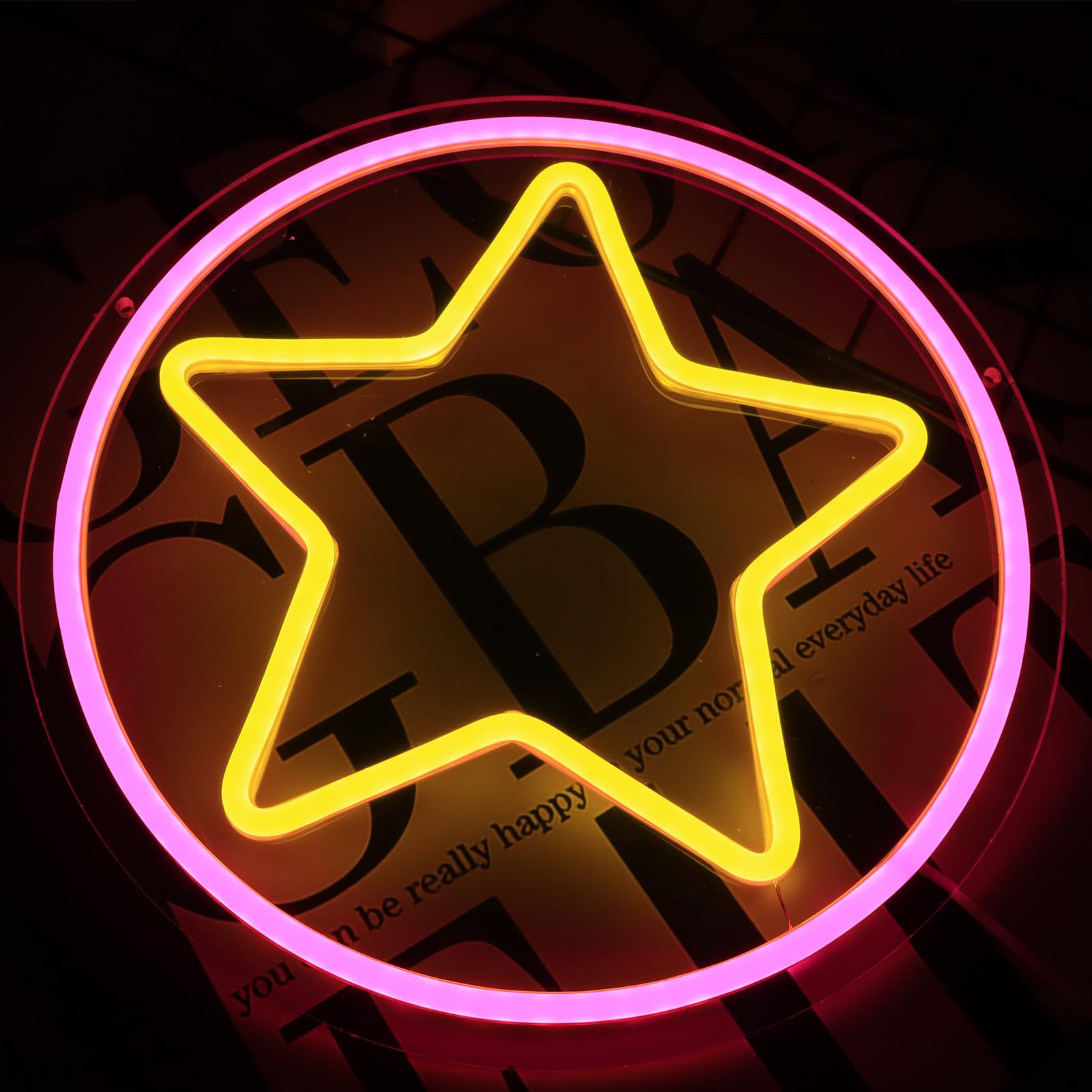 FUENDKF Star Neon Sign - Pink LED Wall Decor with Dimmer, 30x30 inches, Perfect for Birthday Gifts and Man Cave Decor