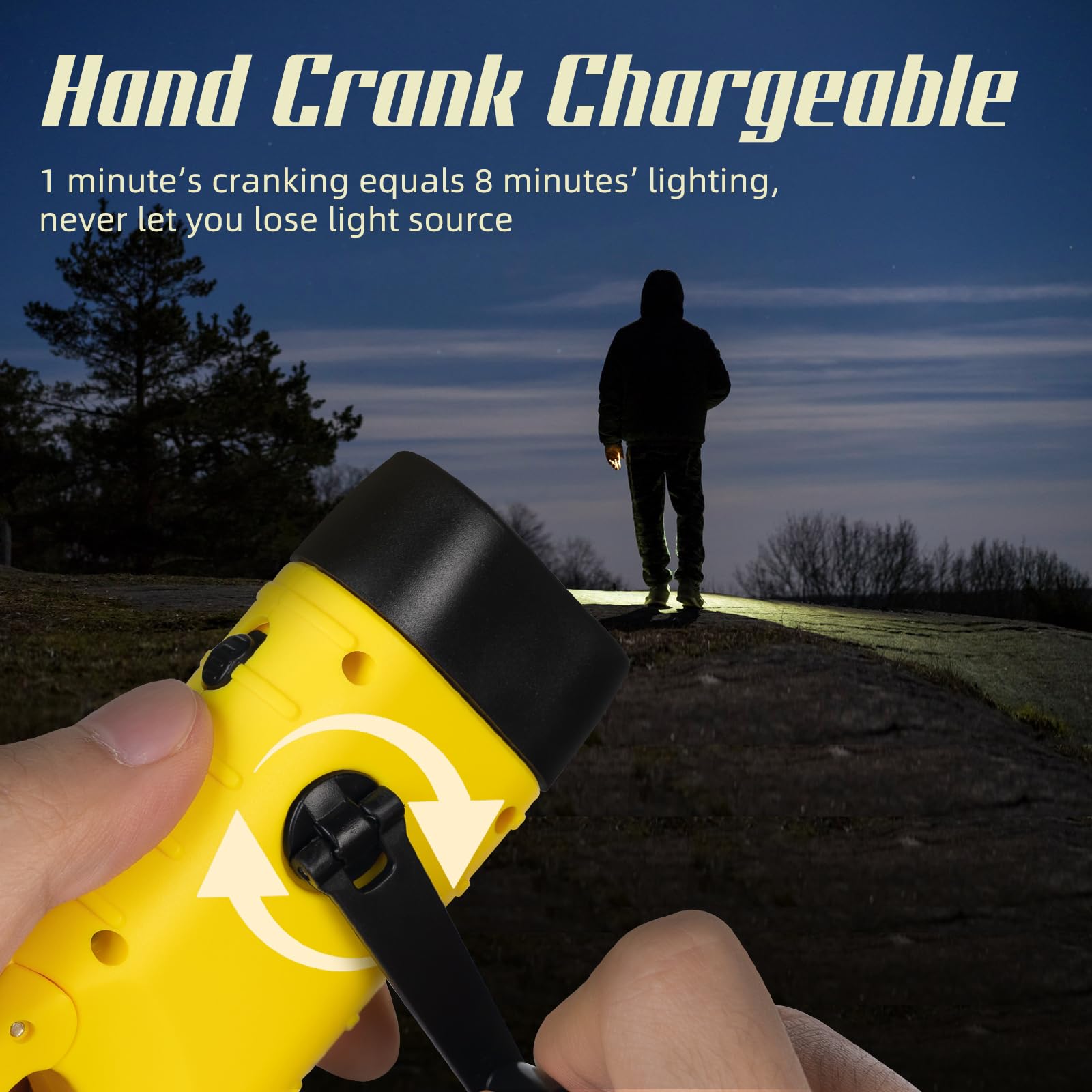 SEANCHEER Hand Crank Solar Powered Flashlights,Compact Emergency Rechargeable LED Flashlight Handheld Survival Flashlight,Quick