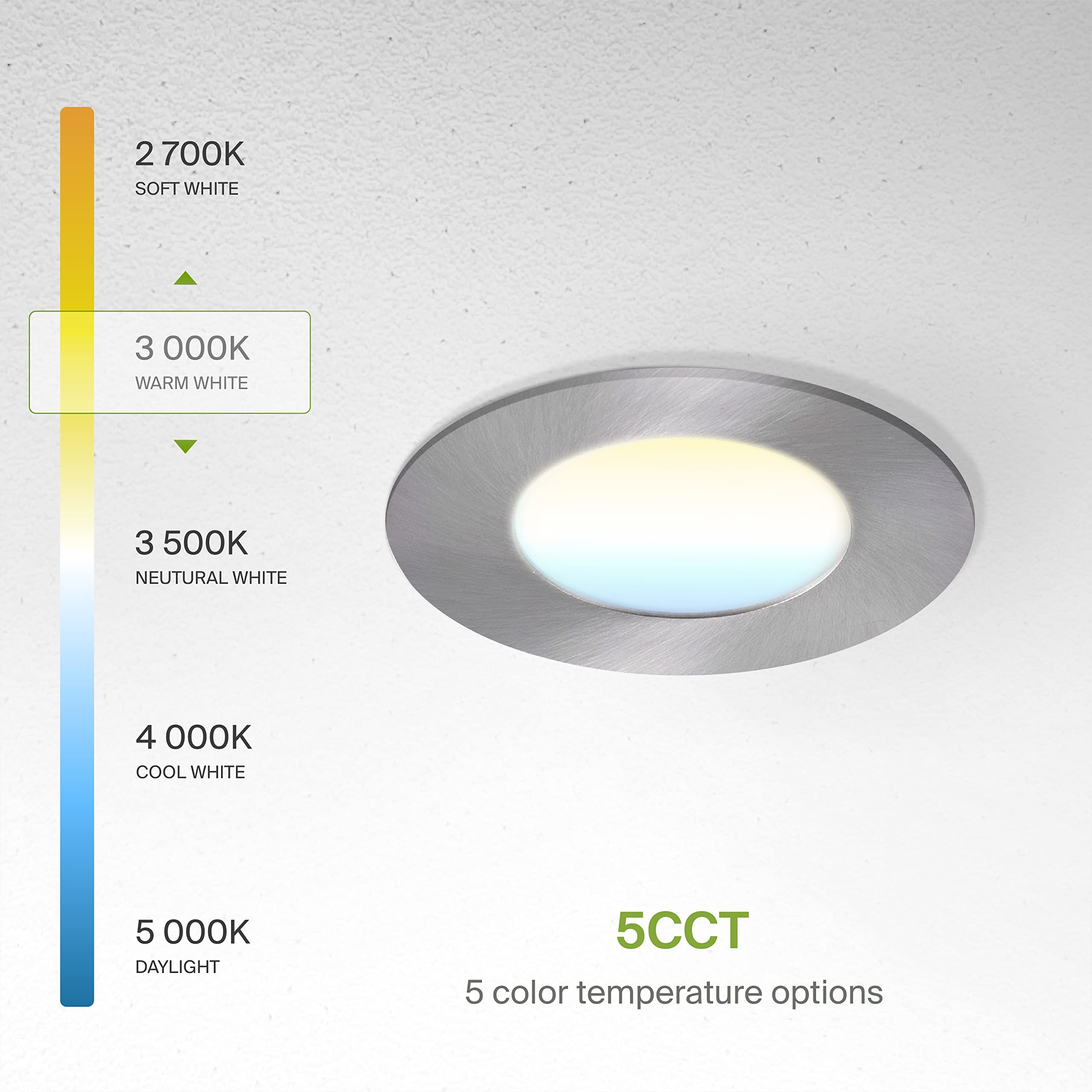 Asd 6 Pack 3 Inch Led Recessed Light 6W  5 Cct 2700K-5000K Cri90+  Ic Rated Ultra Thin Dimmable Ceiling Lights With J Box  Canless Wafer Downlight  Round Slim Panel Lighting  Ul Energy Star  Nickel