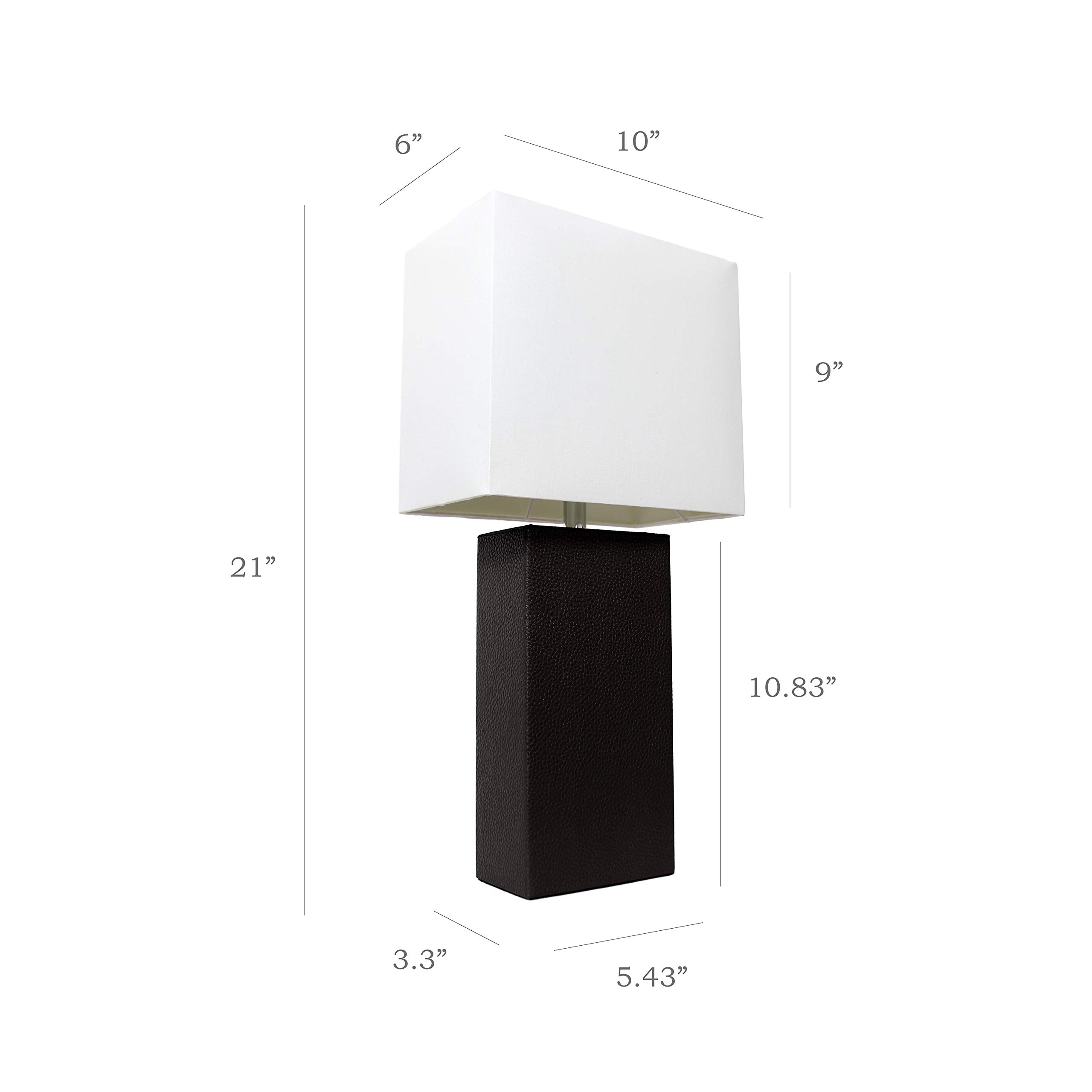 Elegant Designs Modern Leather Table Lamps, 2 Pack, Black with White Fabric Shades, Model LC2000-BLK-2PK