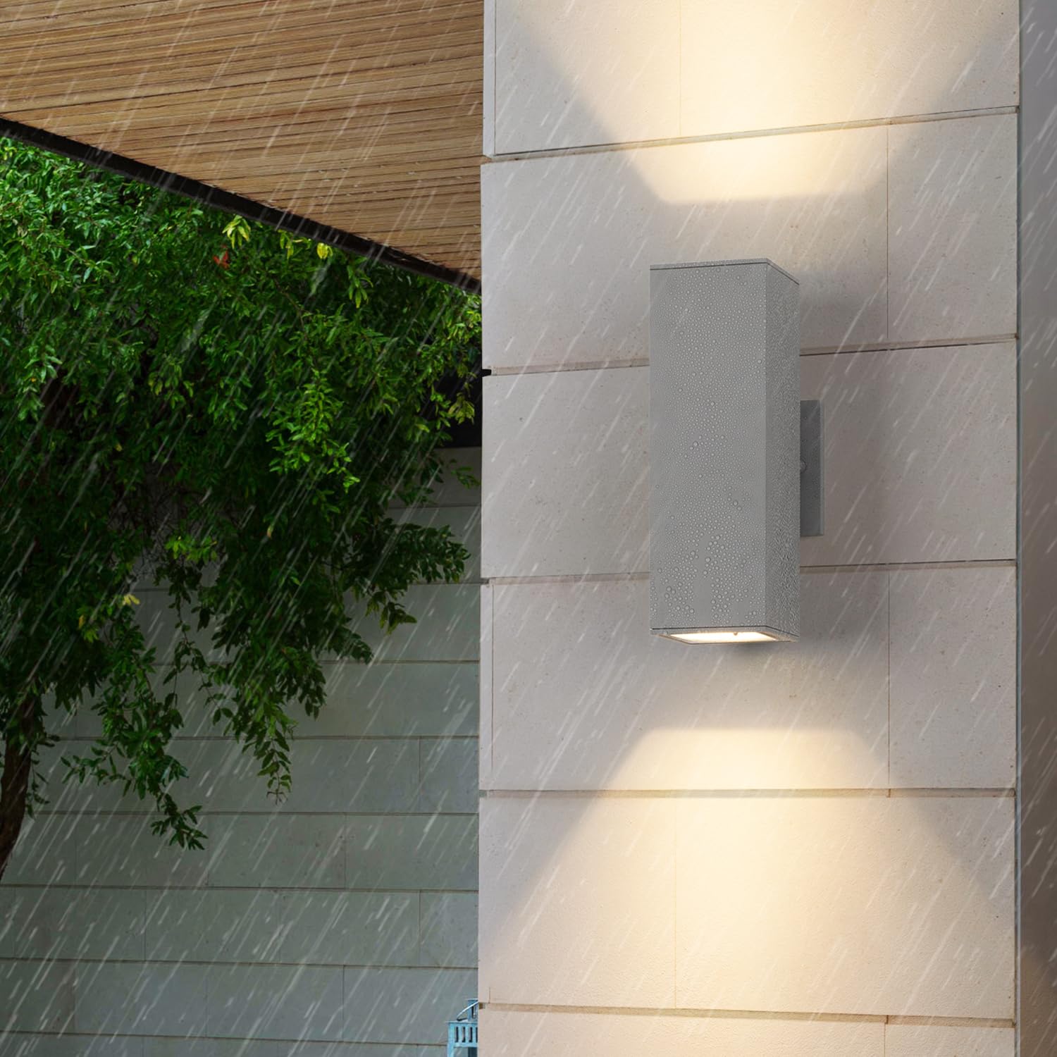 mirrea Modern Outdoor Porch Light Sconce, Aluminum, 12-inch, Waterproof, Matte Gray, 2 Pack, Model BH004