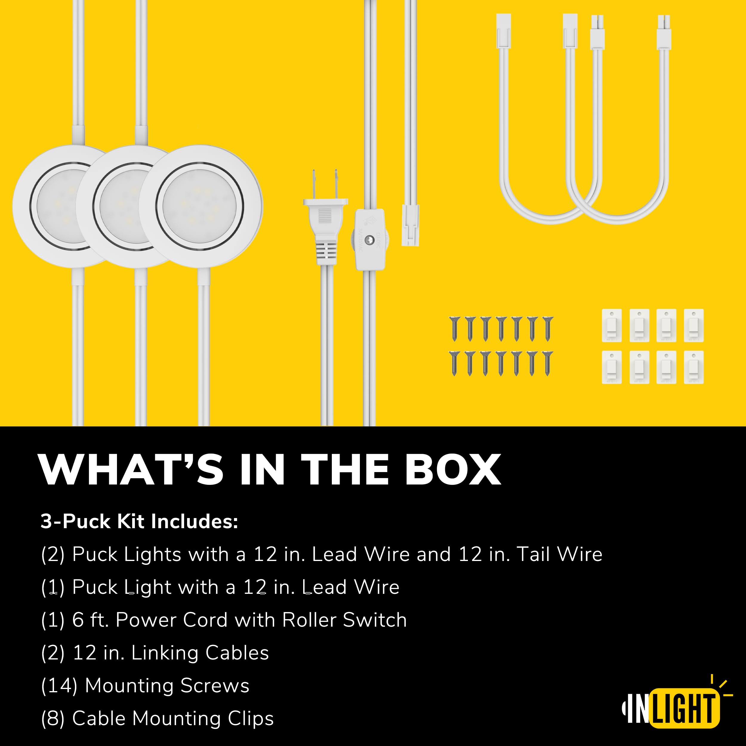 Getinlight 2.75&quot; Wide 4000K Swivel And Dimmable Wired Led Puck Lights Kit, Plug-In Or Hardwired Installation, Recessed Or Surface Mounted, White Finished, Set Of 3, In-0107-3-40
