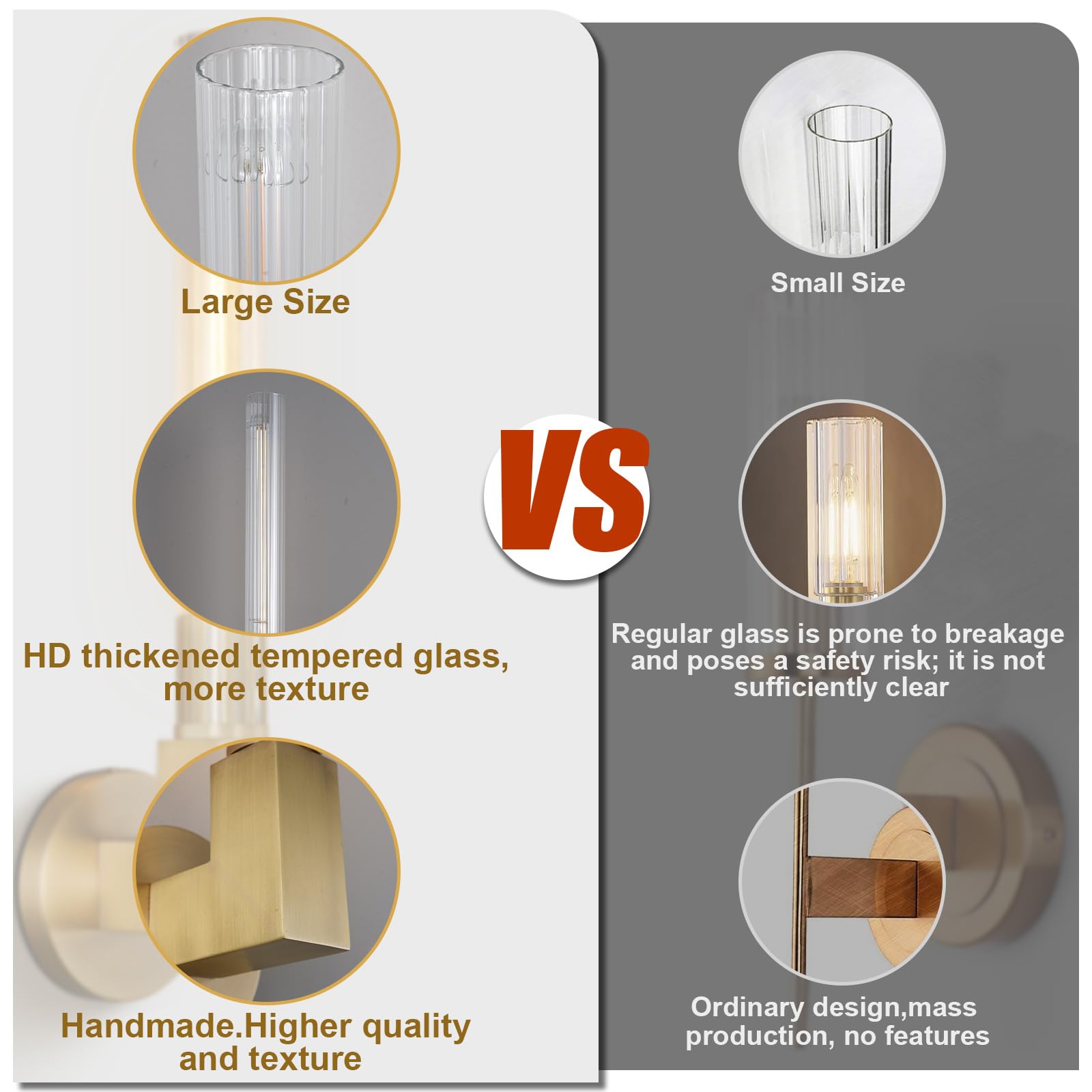 Yuexpand Gold Wall Sconces Set Of 2, Modern Bathroom Vanity Lights With Tube Glass Shades - Industrial Vintage Wall Lighting For