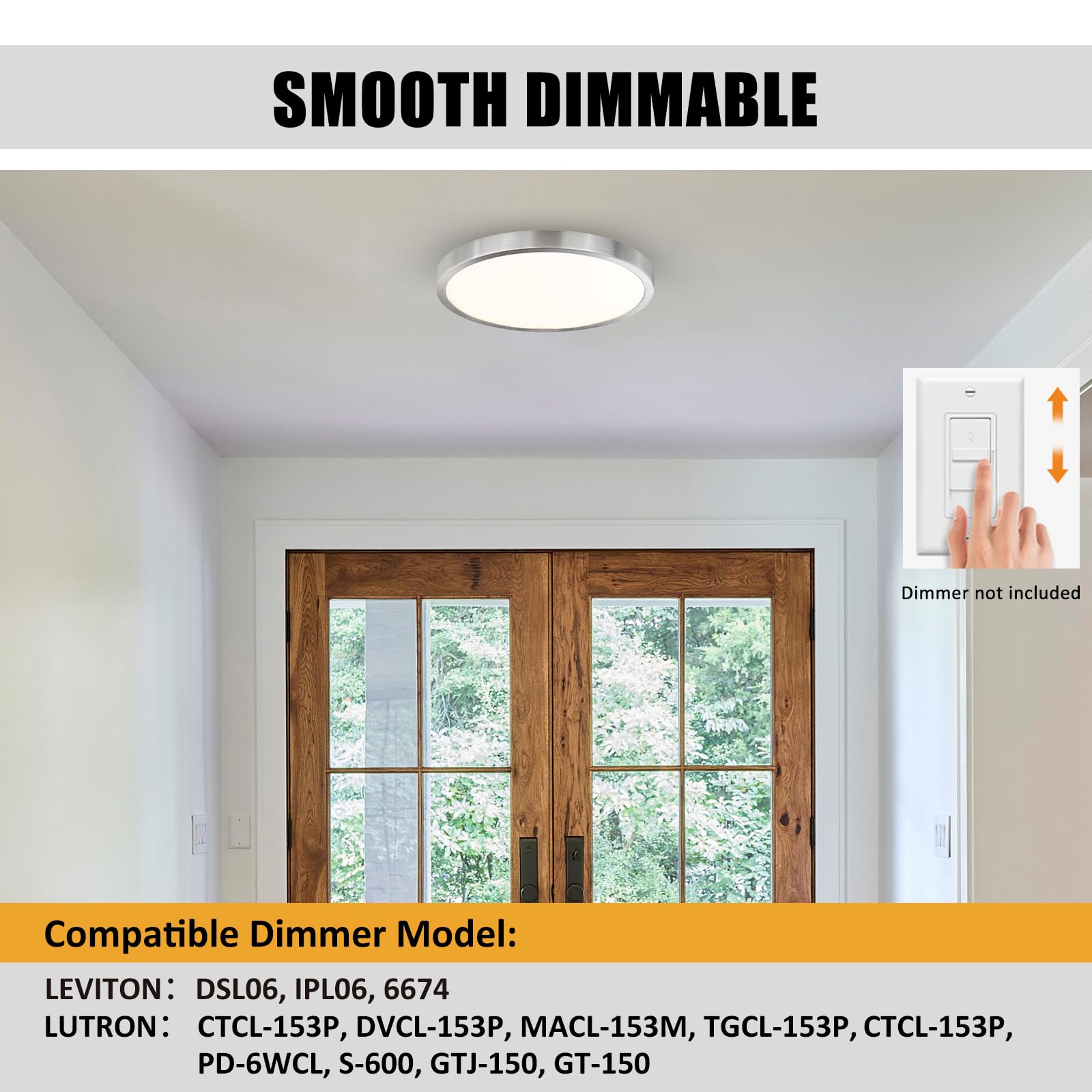 12 Inch Flush Mount Led Ceiling Light Fixture, Slim Dimmable Flush Mount Light For Kitchen, Metal And Glass Modern Ceiling Light