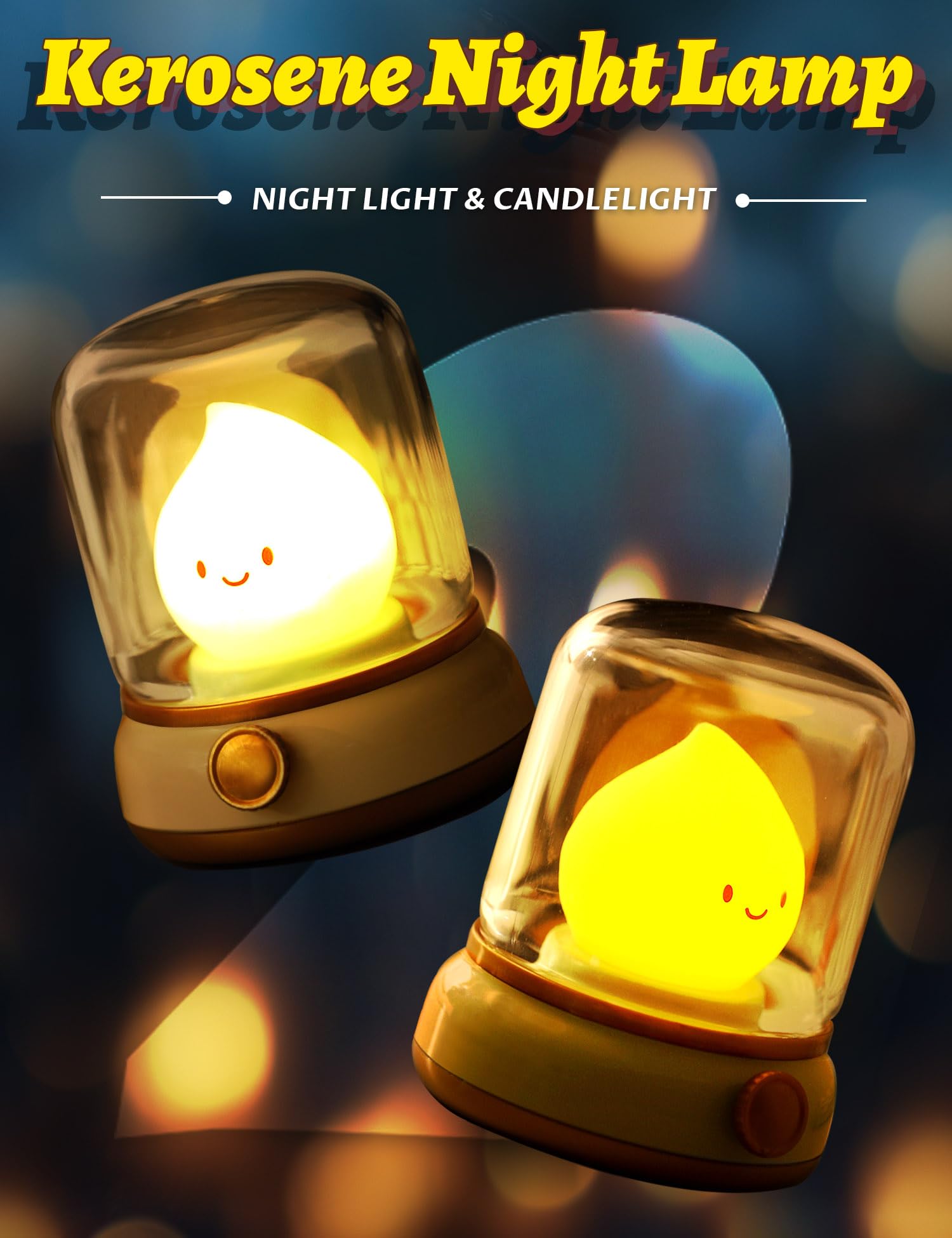 Bandiancy Cute Kerosene Lamp, Emotional Support, Candles Night Light,Led Tealight Candles,Kids Night Light, Room Decor,Candlelight Mode,Kids Gift,