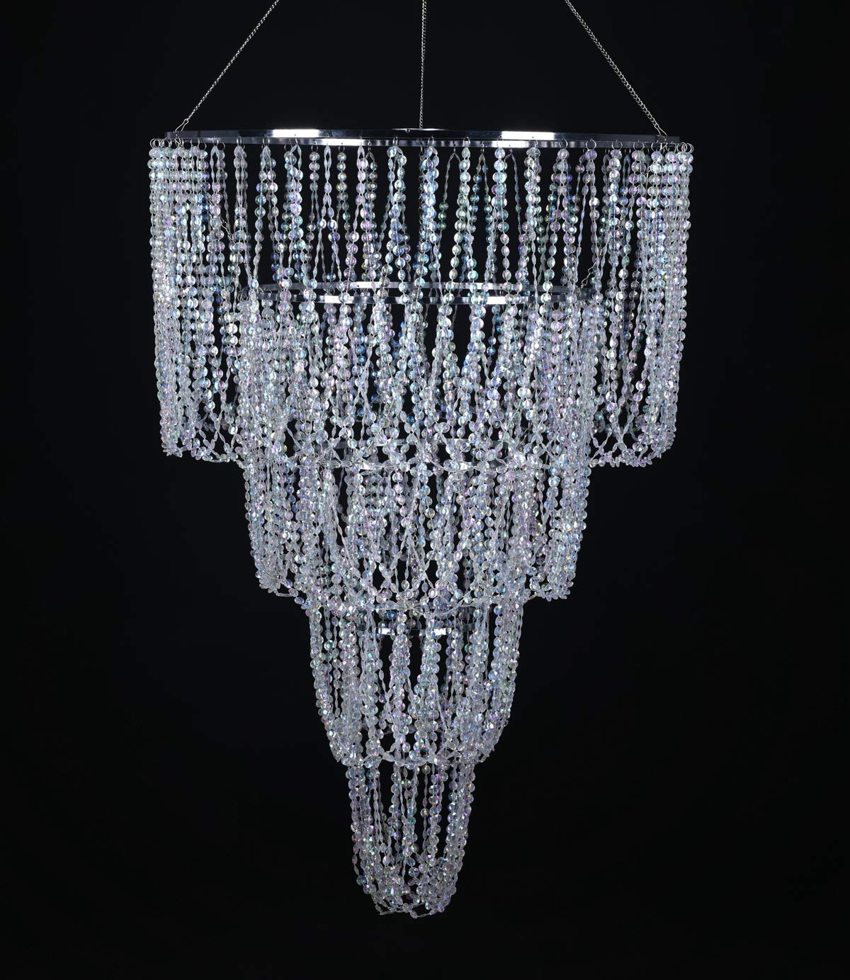 Flavorthings 4-Tier Iridescent Faux Crystal Chandelier - 24&quot; Wide, 3 Ft Long For Weddings & Events