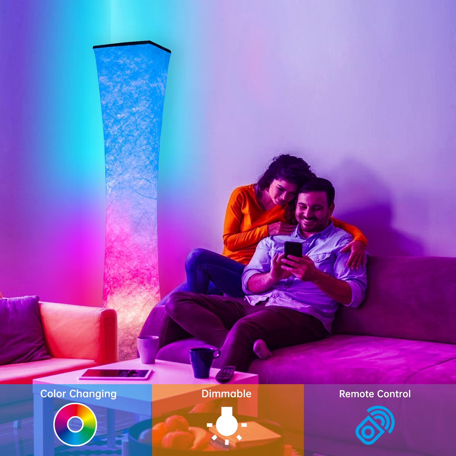 WORLD WIN 61'' Smart RGB LED Floor Lamp with Music Sync, 16 Million Colors, APP & Remote Control, RGB Color & 3 Temp Settings