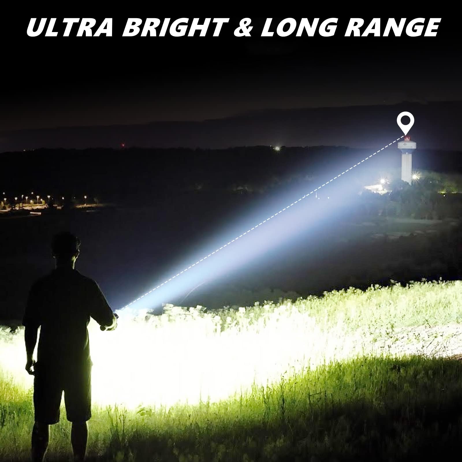 WSSBOND Rechargeable Flashlights 7 Modes High Lumens Tactical LED Flashlight, Black, Model FL1670, 2-Pack for Home Camping