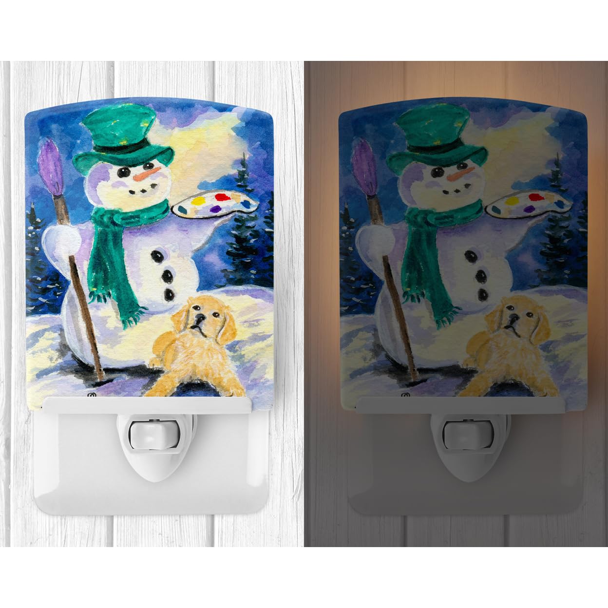 Carolines Treasures Night Light, Ceramic Snowman with Golden Retriever, UL-Certified, 6x4x3in, Multicolor, Model SS8994CNL
