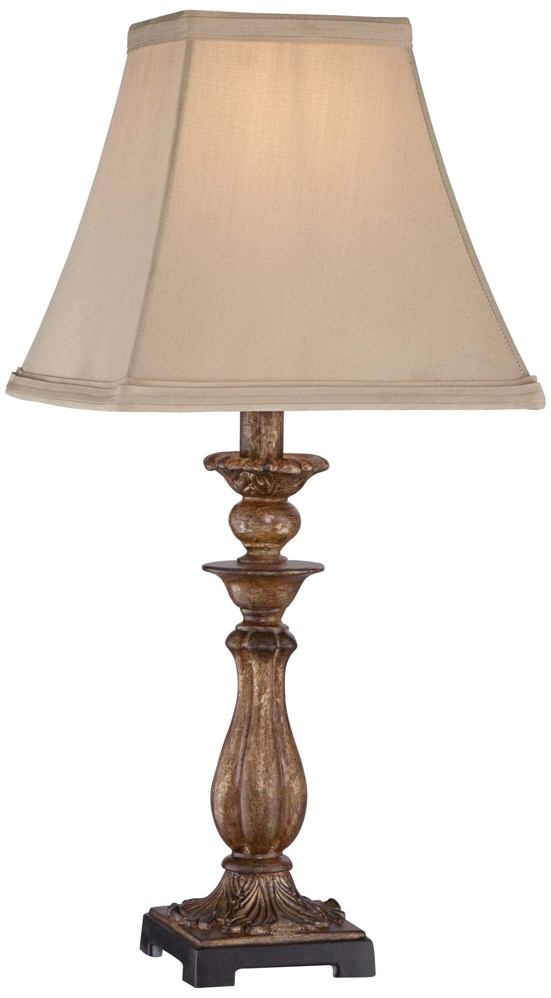 Regency Hill Accent Table Lamp, 18" High, Rustic Cottage Style, Antique Distressed Light Bronze, Brown Square Shade, Model 4T399