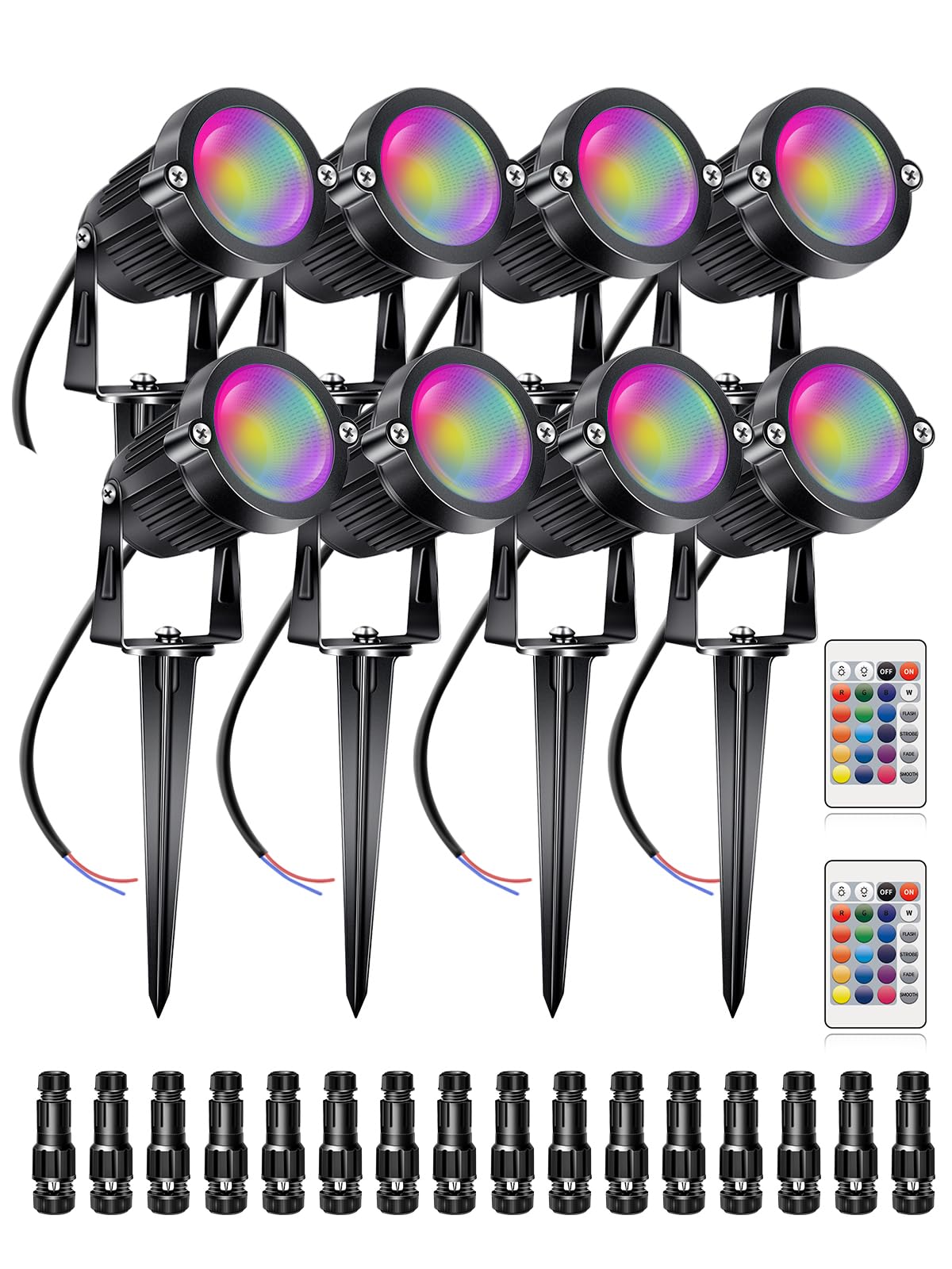 Aledeco Rgb+W 5W Low Voltage Landscape Lights, 16 Color Led Spotlights, Waterproof (8 Pack)