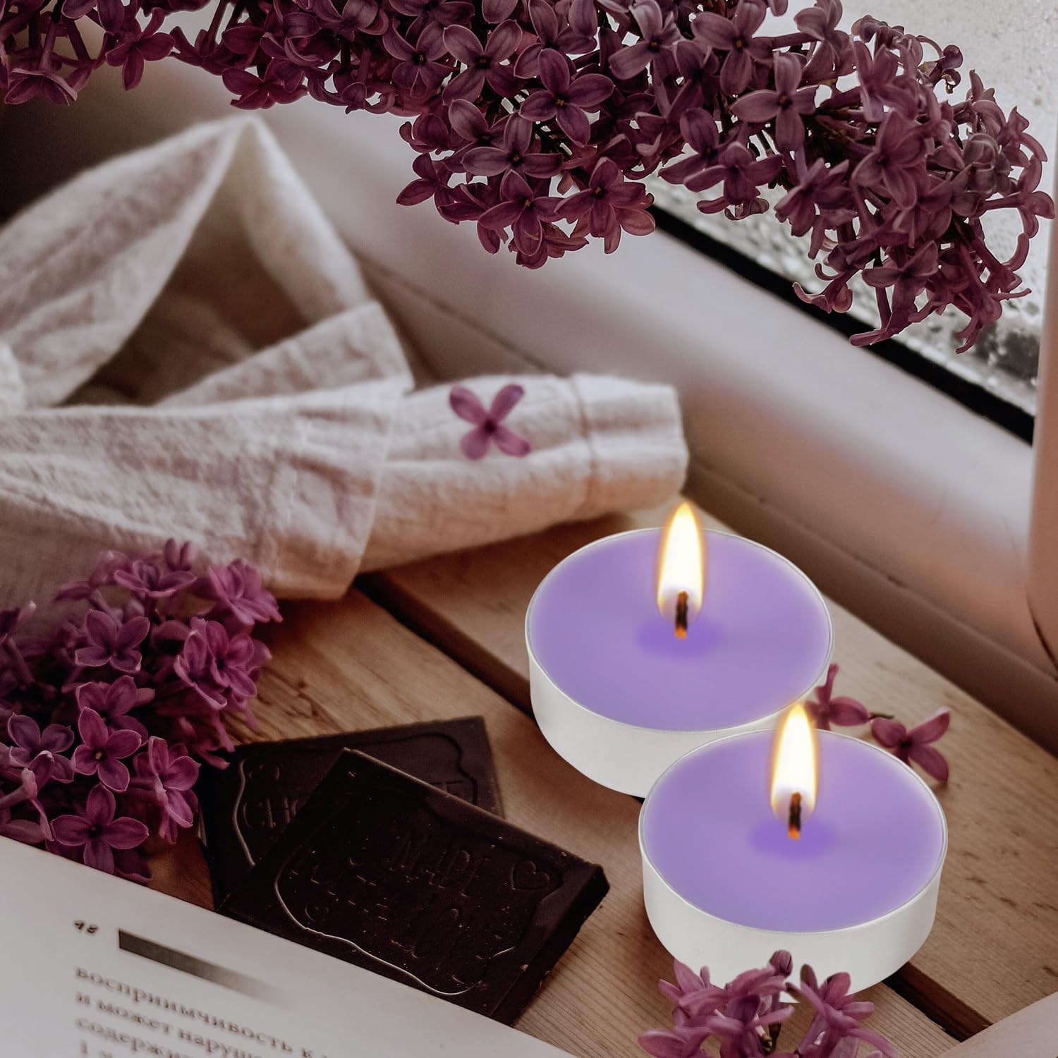 Wfmolcand Purple Scented Tealight Candles - 100 Pack Votive - Lavender Fragrance - 4 Hour Burn Time