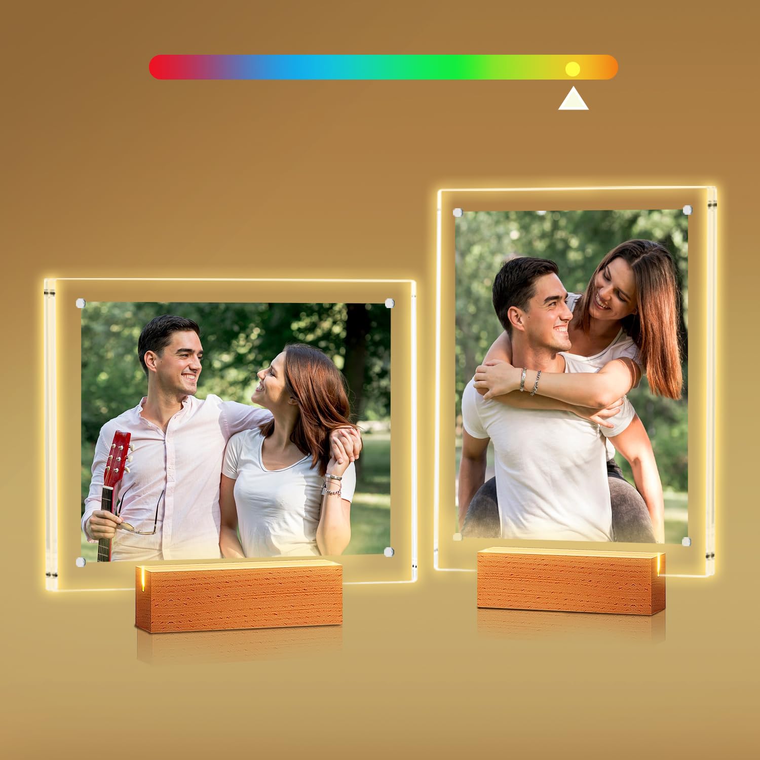 laapee 2 Pack 5x7 Acrylic Picture Frame with LED Light Wooden Base  Clear Magnetic Photo Frames  Gifts for Couple  Mom  Dad  Sister  Frineds