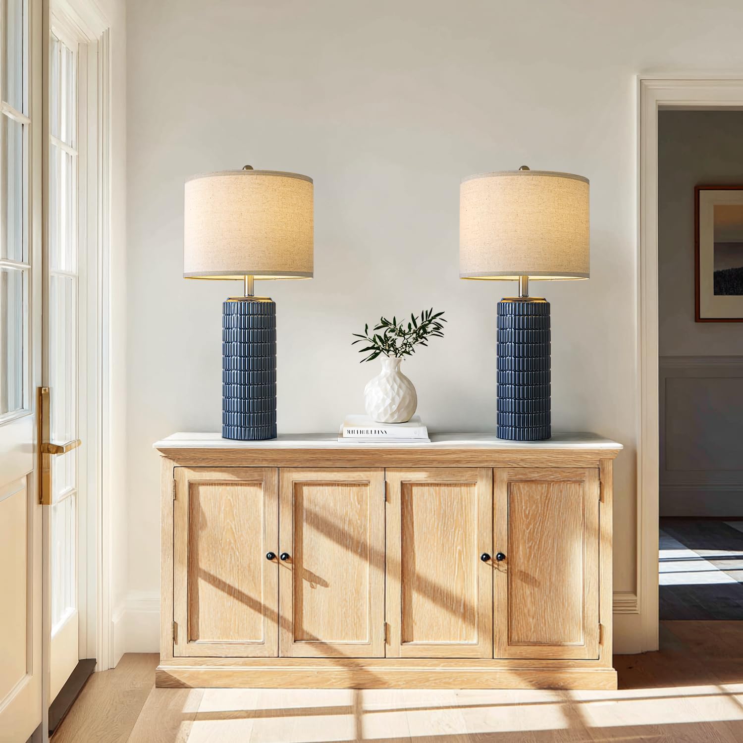 PoKat Table Lamps Set of 2, 27.5in  Tall Ceramic, Dark Blue, Modern Design for Living Room and Bedroom, Model AMZ-T1102L-BL