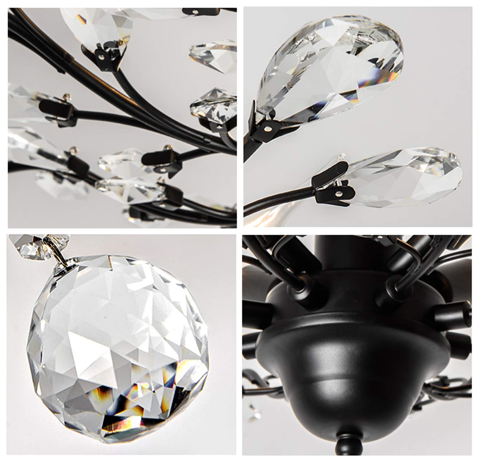SEOL Vintage Crystal Branch Chandelier Flush Mount Light Fixture, 4 Lights, 160W, 24.5in Diameter, Black, Small Size, Model SLP1801PAPA